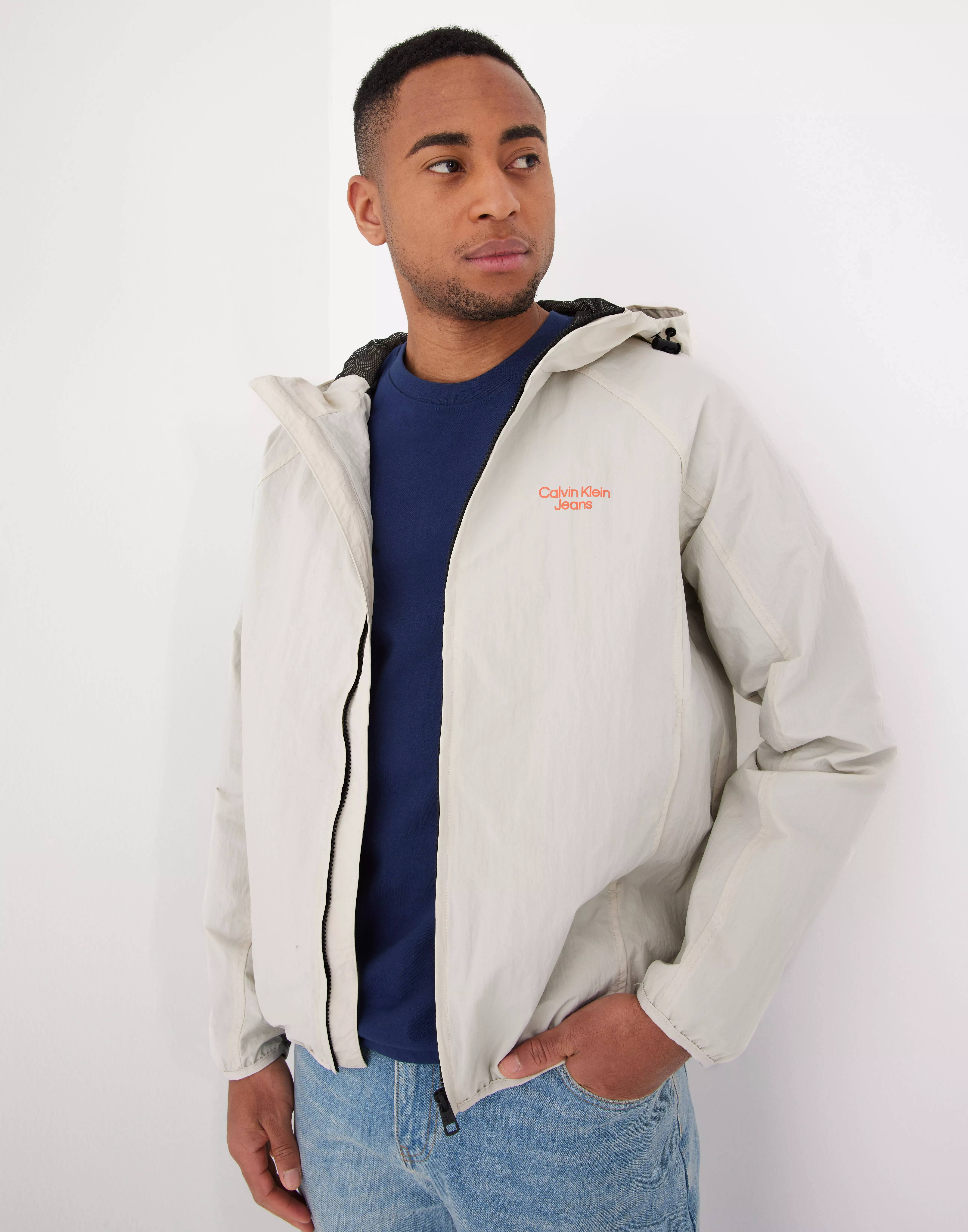 Calvin klein white best sale windbreaker