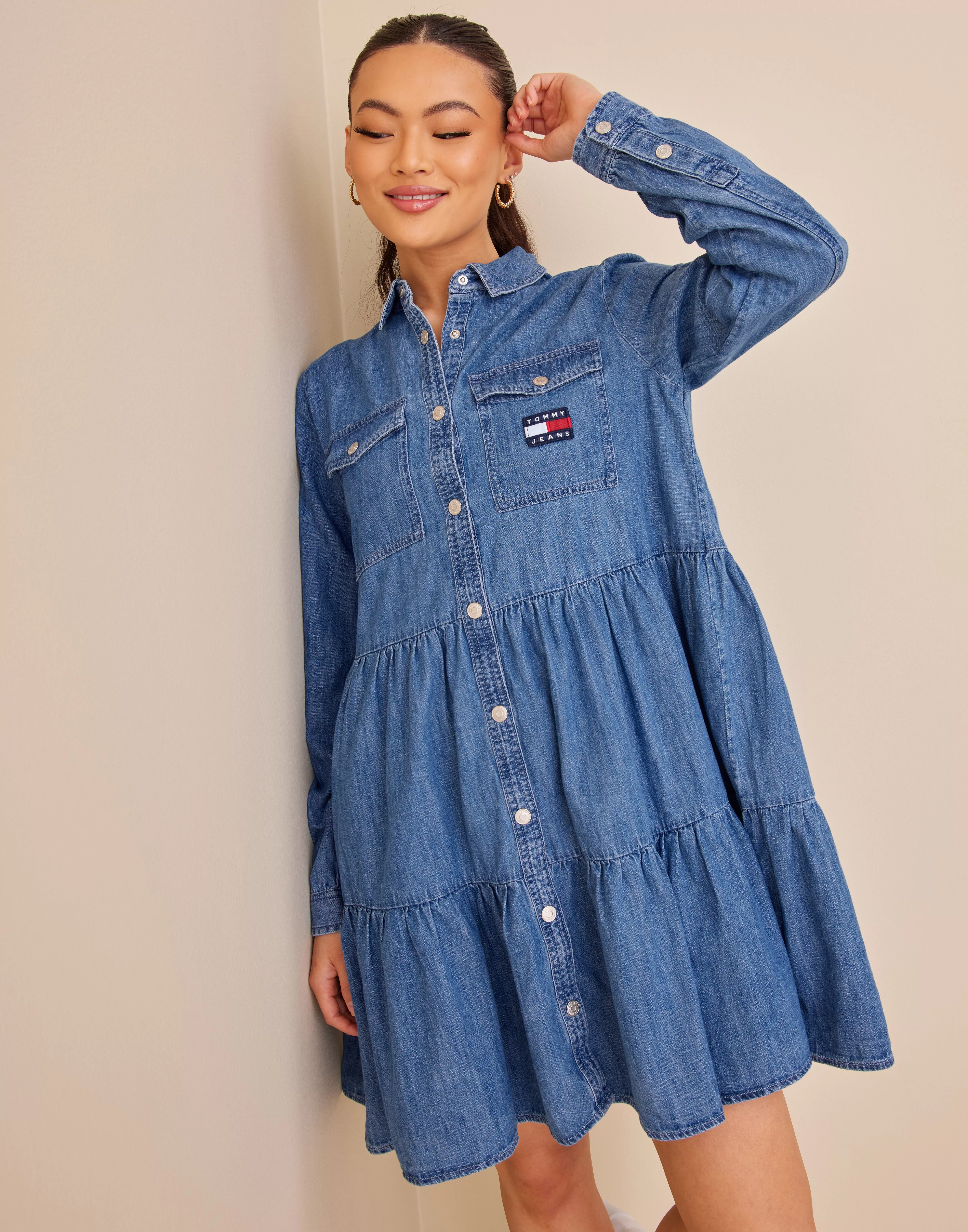 Denim Tiered Shirtdress