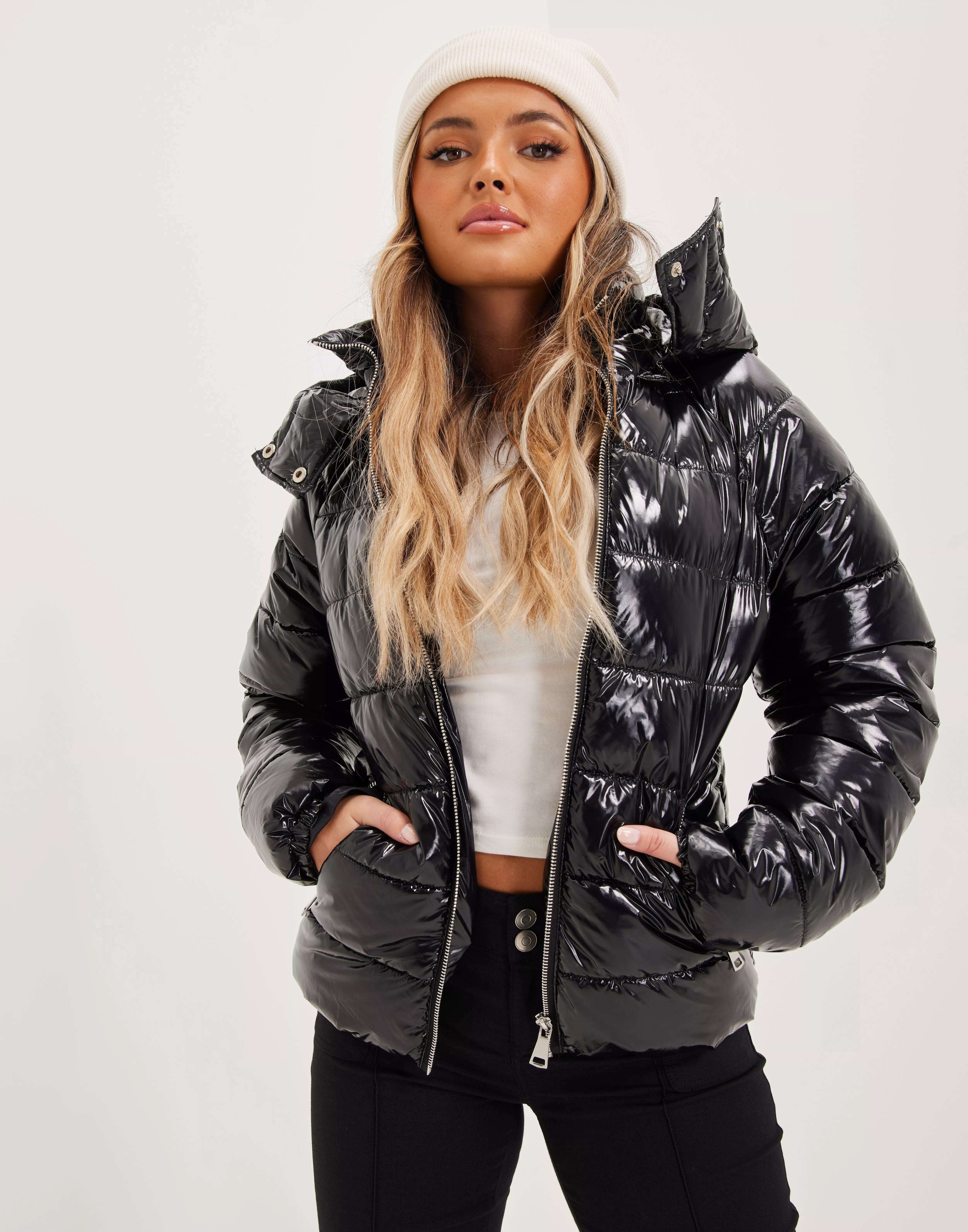 Black shiny hotsell quilted jacket