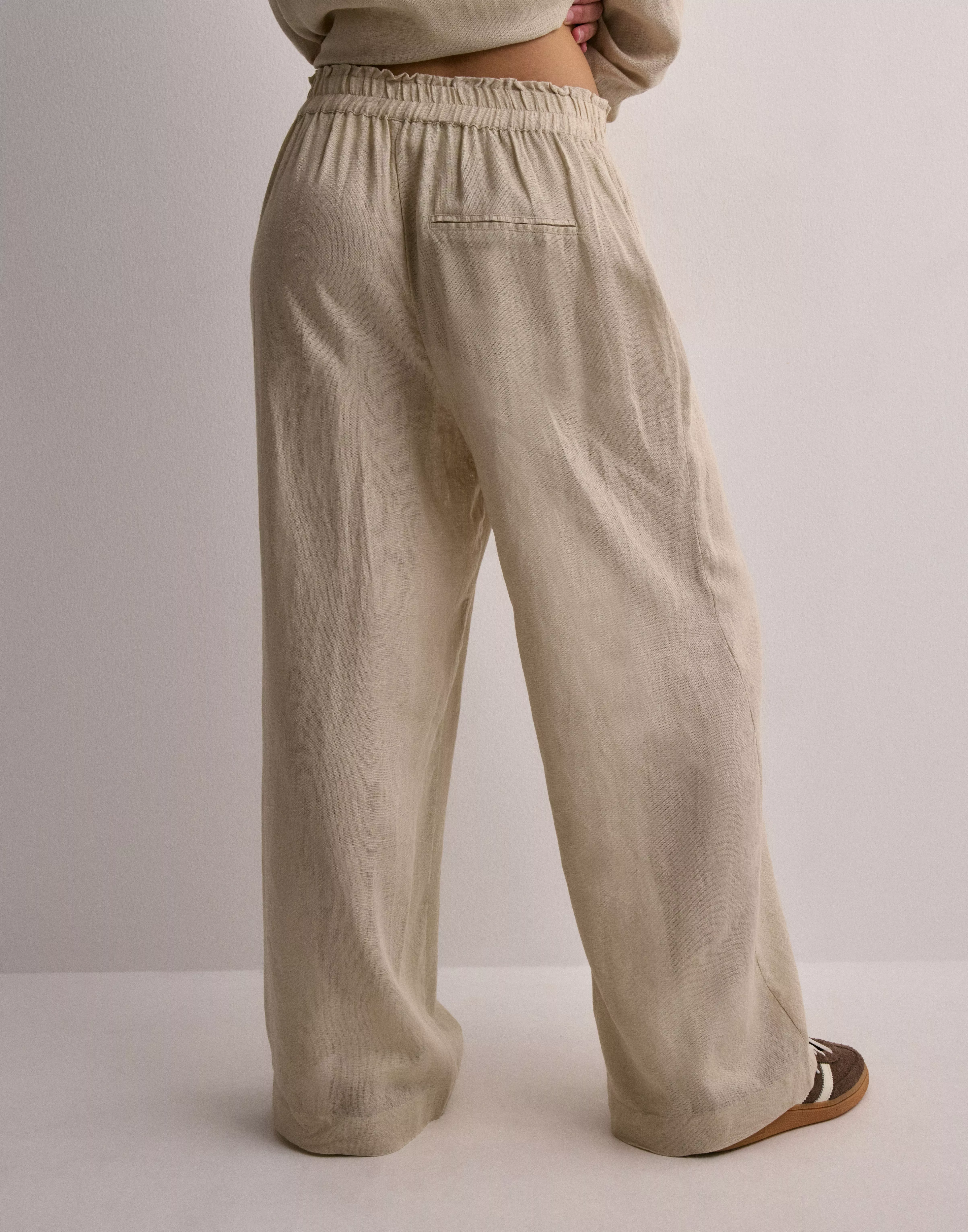 Linen Blend Crossover Pants, Natural for birds