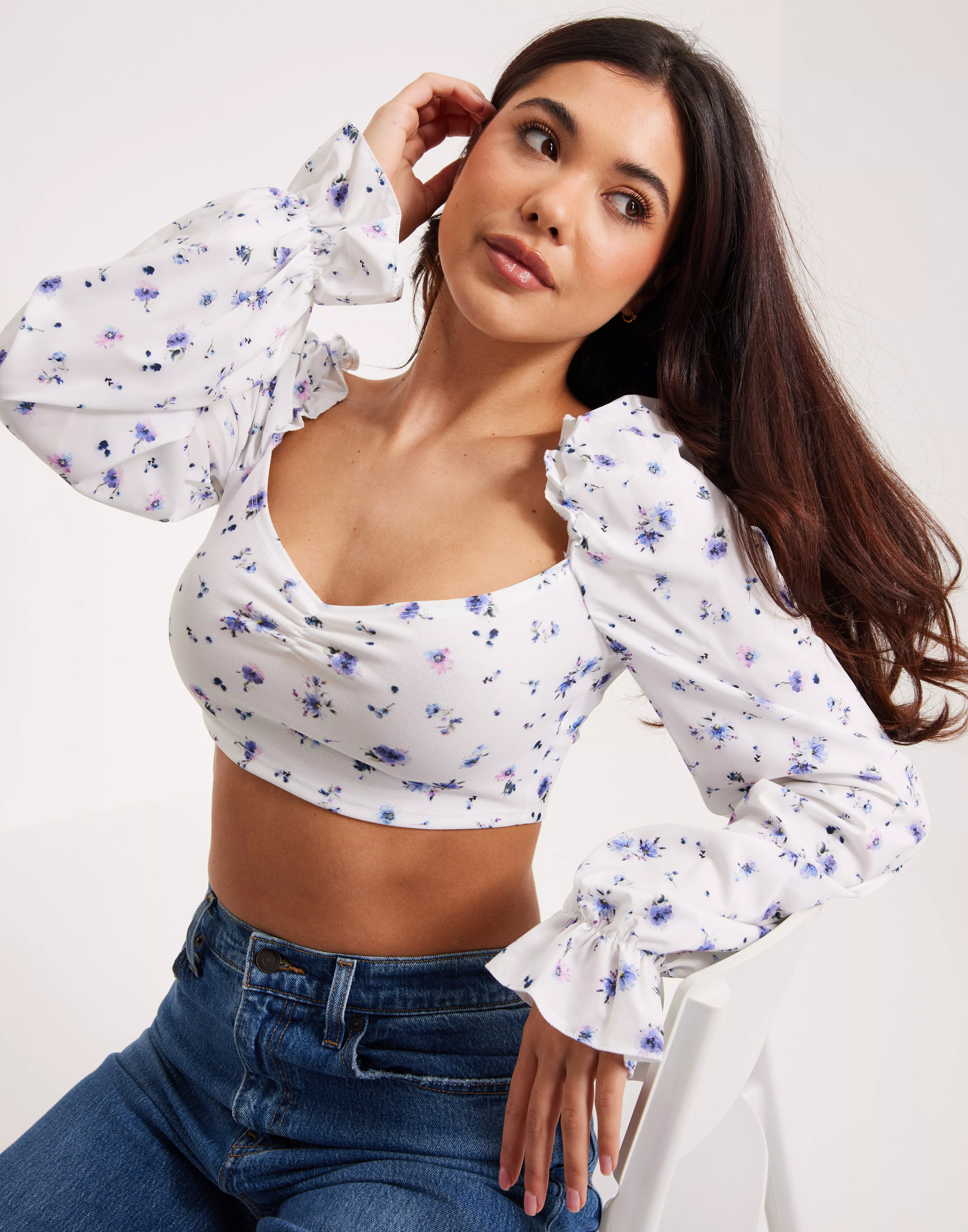 Buy Nelly Print Wide Sleeve Top - Blue Floral