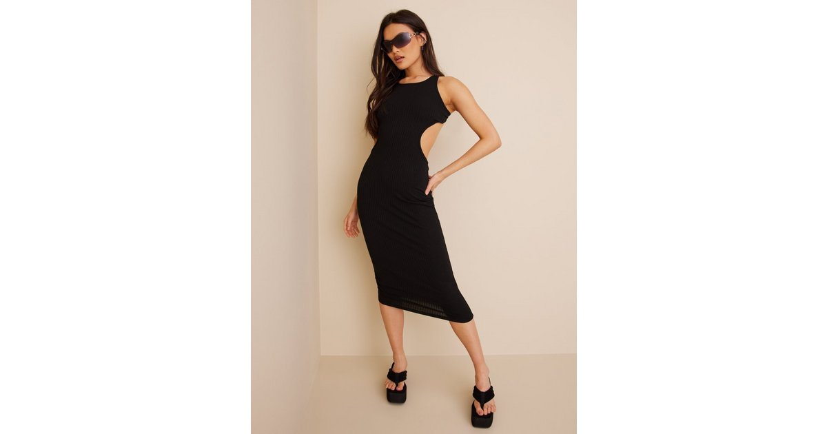 Cut Out Ribbed Dress Black