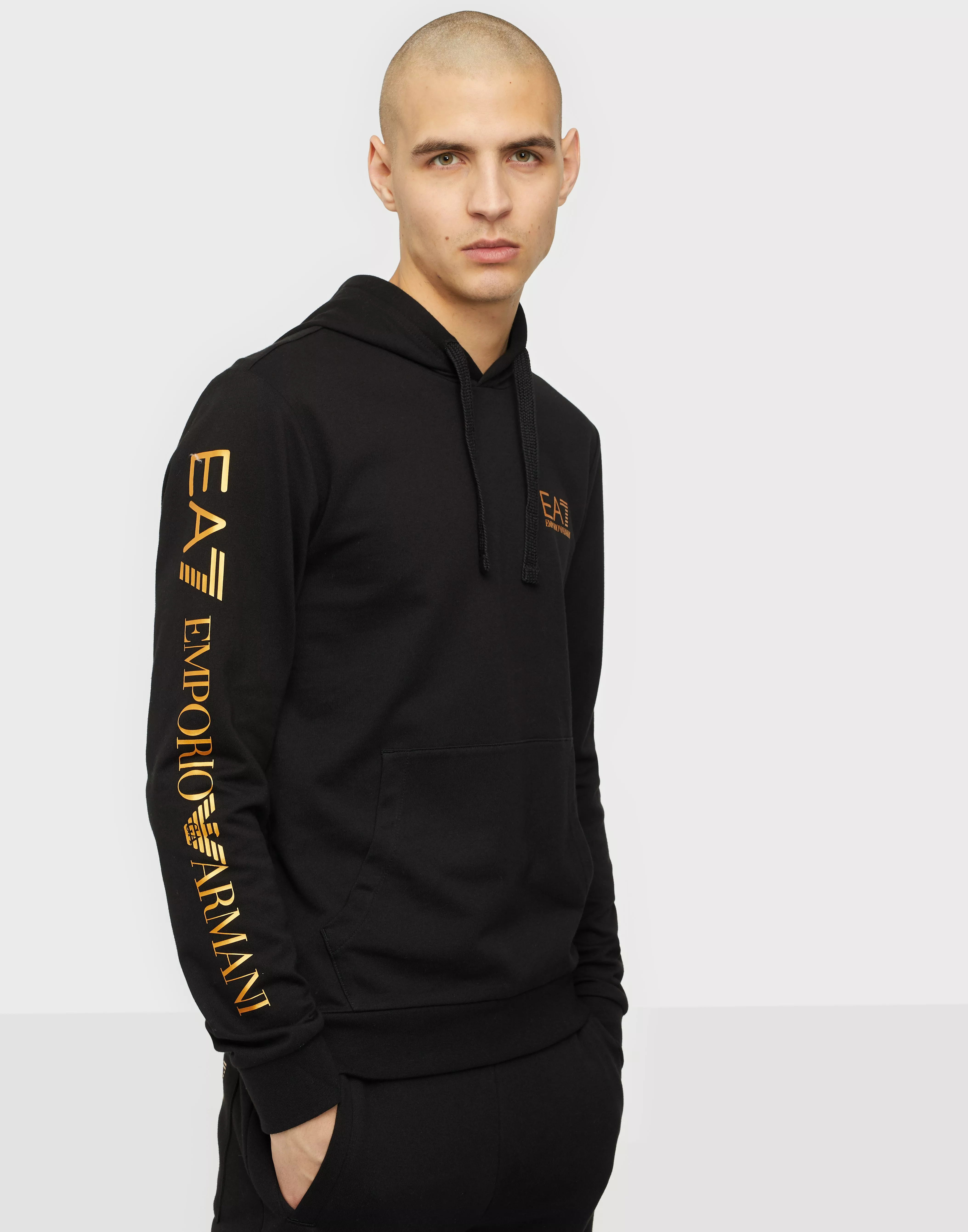 Emporio armani all over script hooded black discount jacket