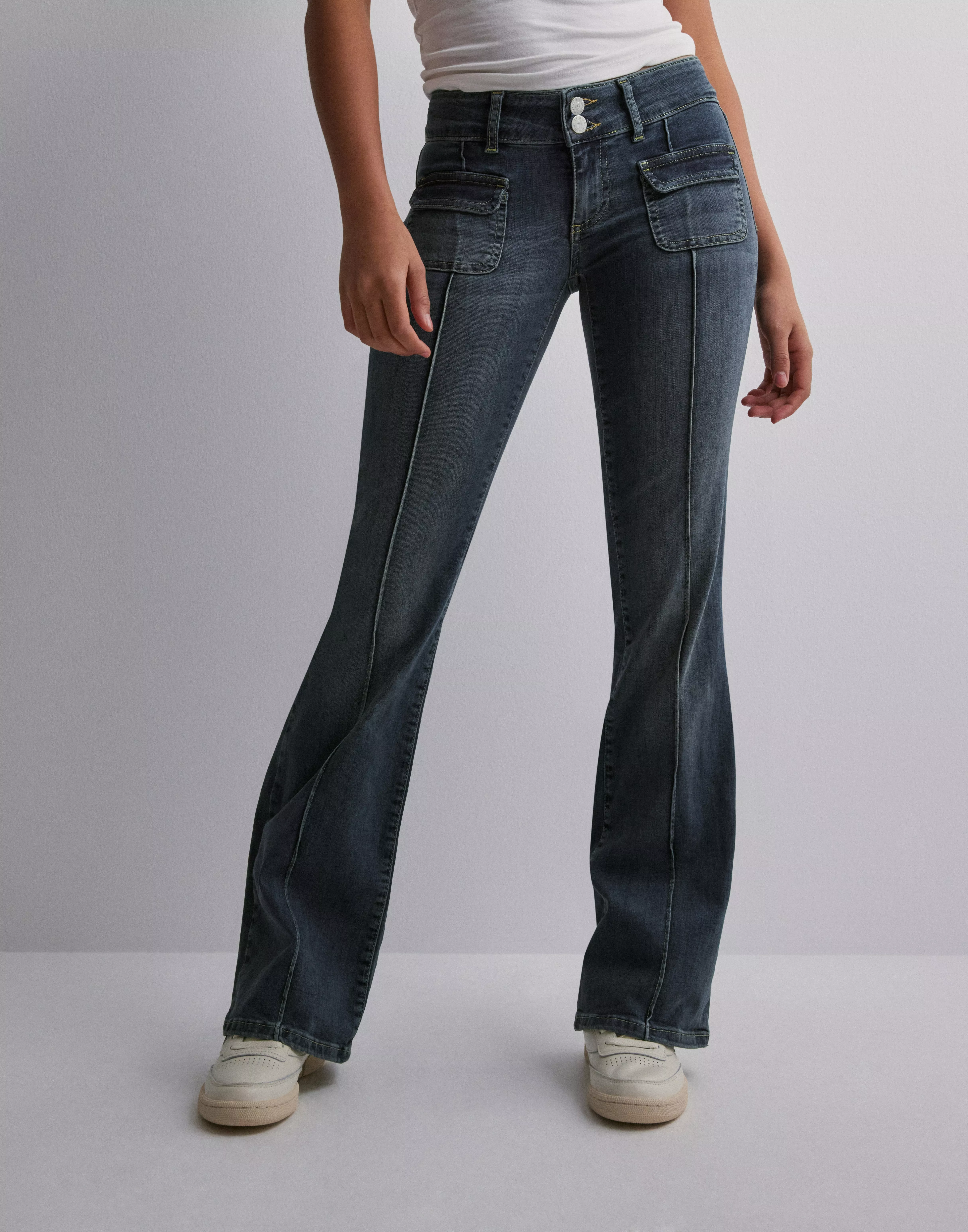 Womens Denim Jeans Bootcut Flared Pants Low Waist Wide Leg