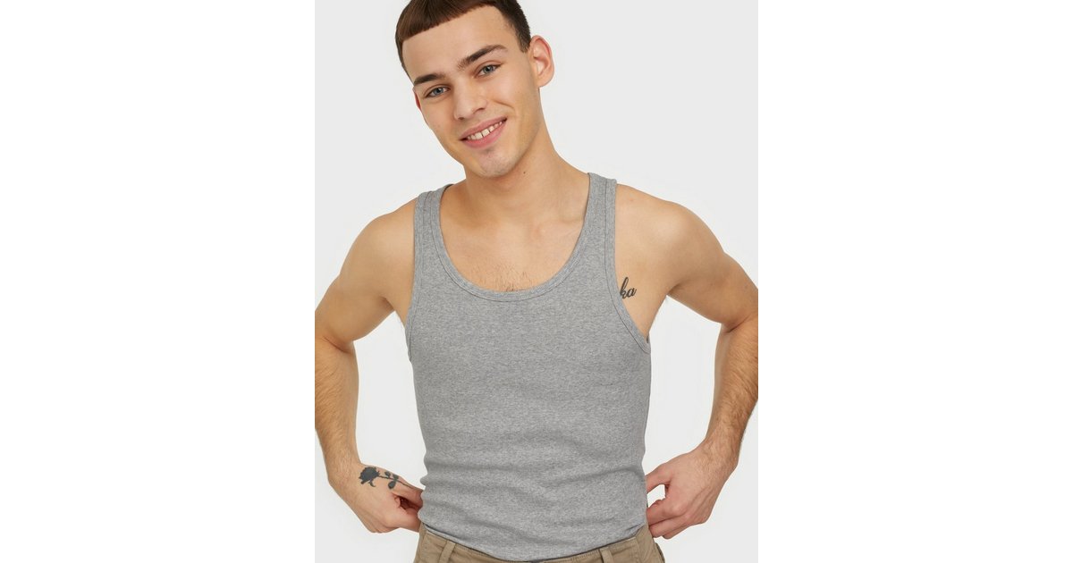 Men's grey ribbed tank top in organic cotton - 2-pack - Bread & Boxers -  Bread & Boxers