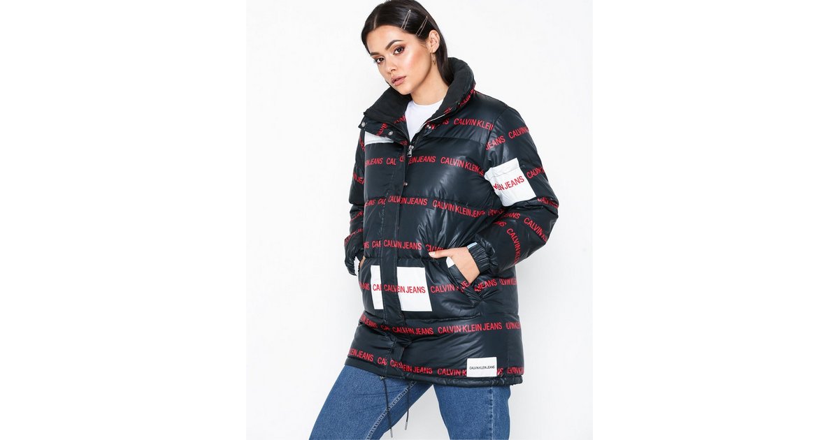 Multi logo down puffer hot sale jacket