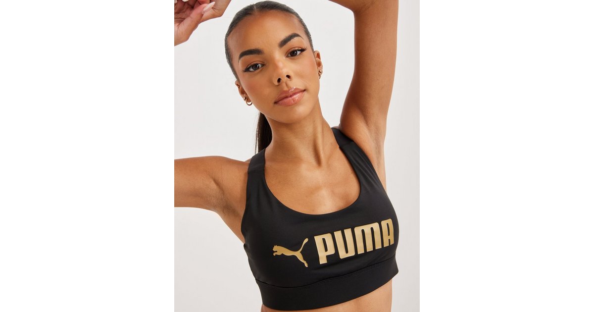 Puma MID IMPACT FIT BRA - Medium support sports bra - black/gold