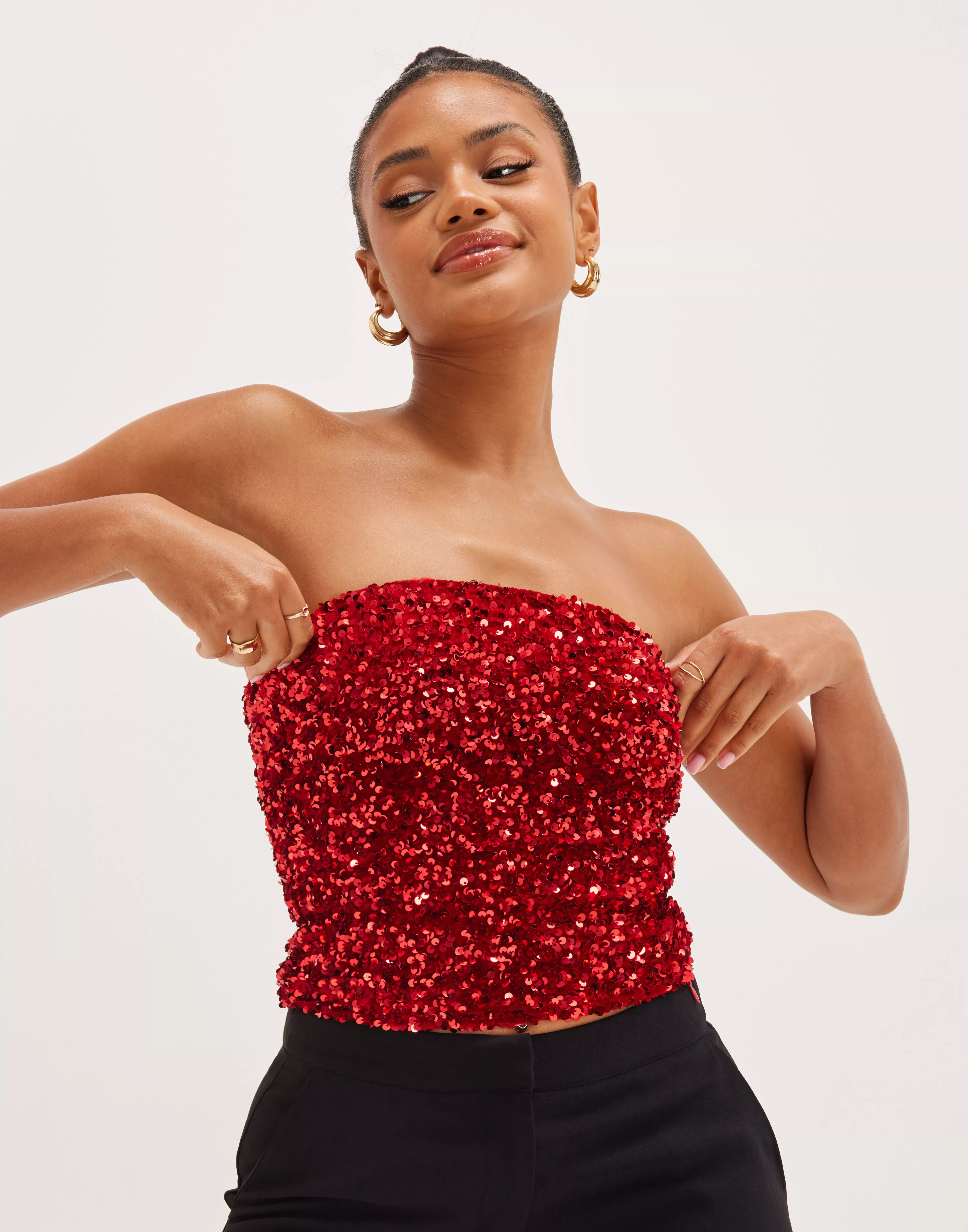 Buy Nelly Sequin Tube Top - Red