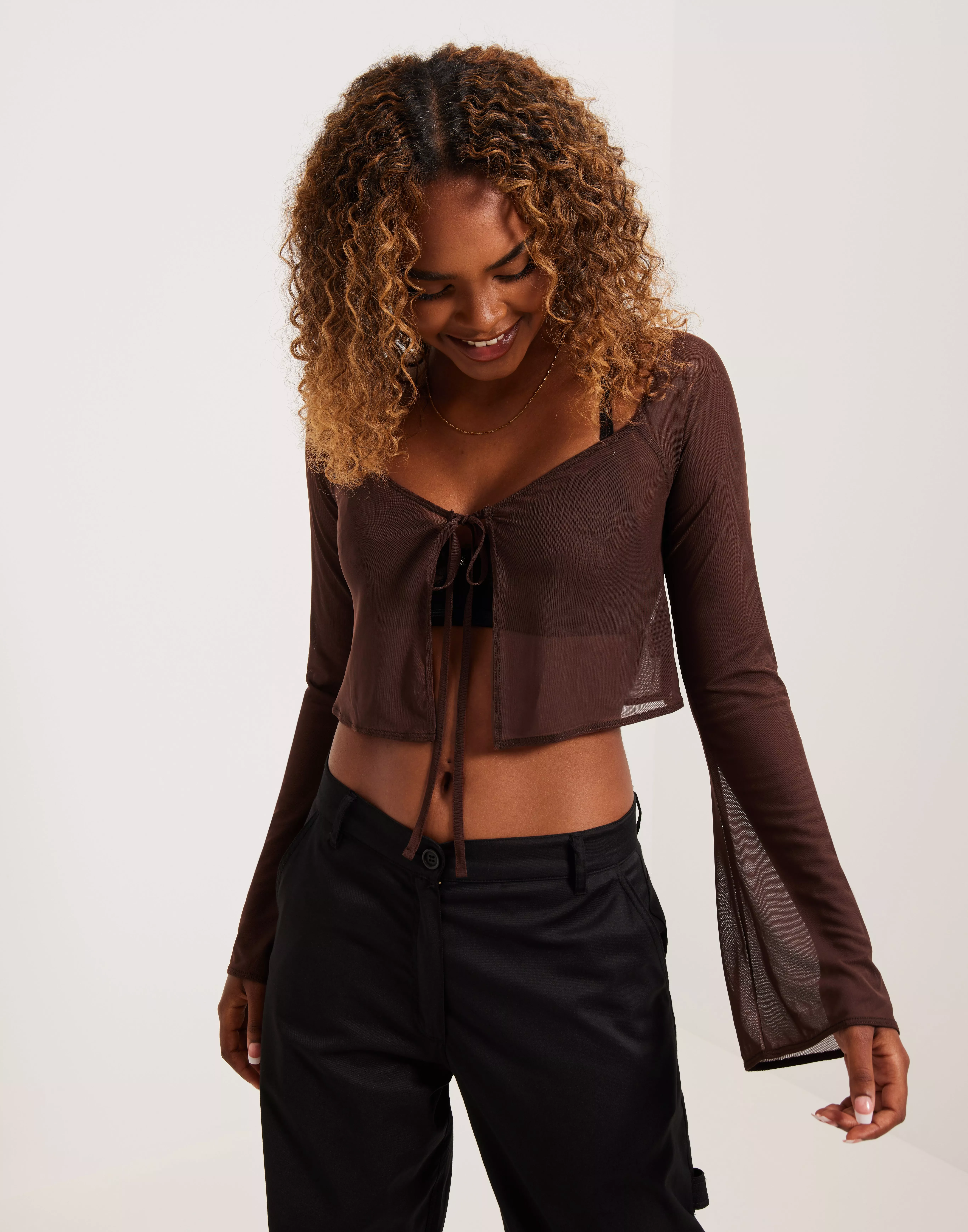 Buy Nelly Seams Mesh Crop Top - Brown