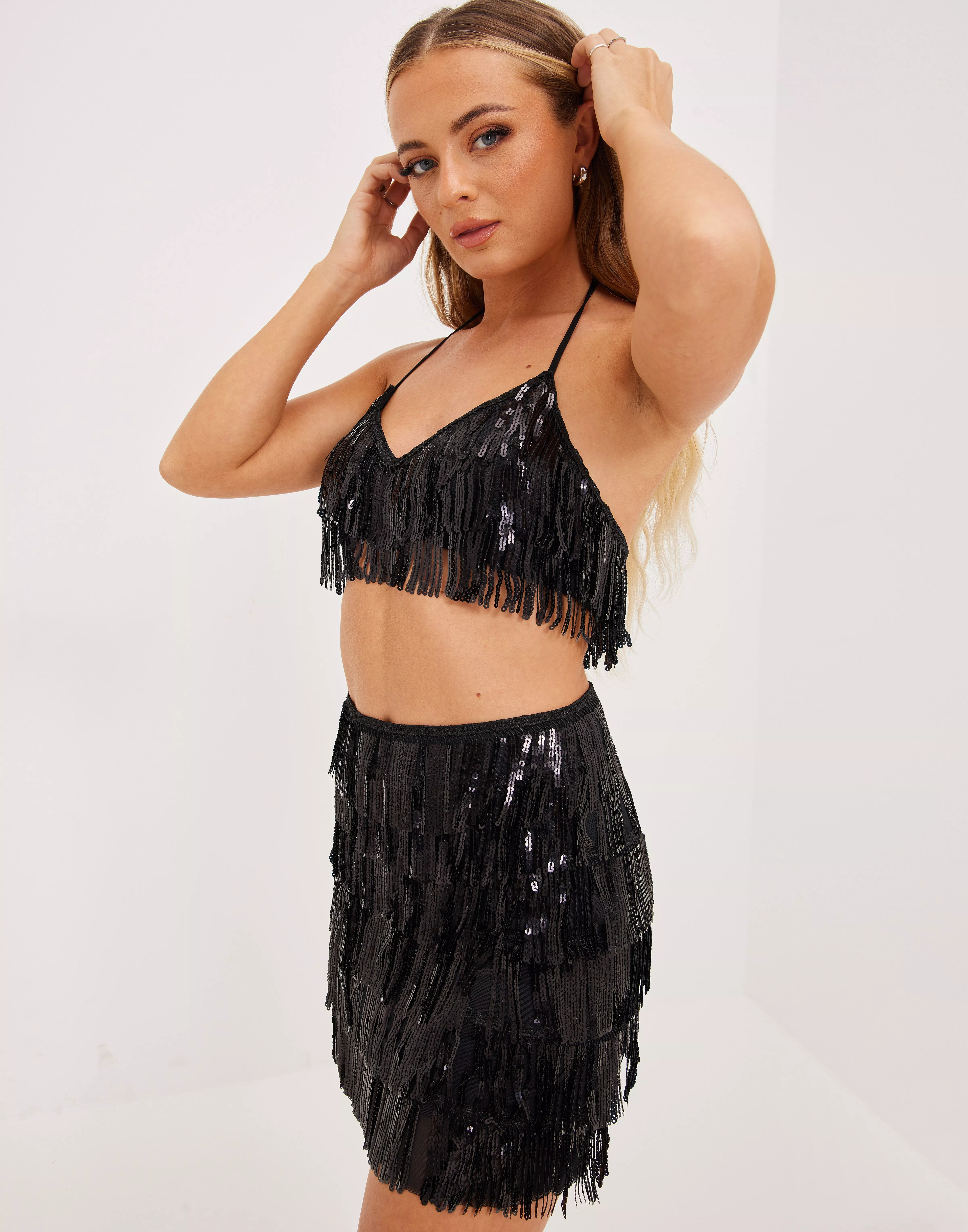 Buy Nelly Sequin Fringe Skirt Black Nelly