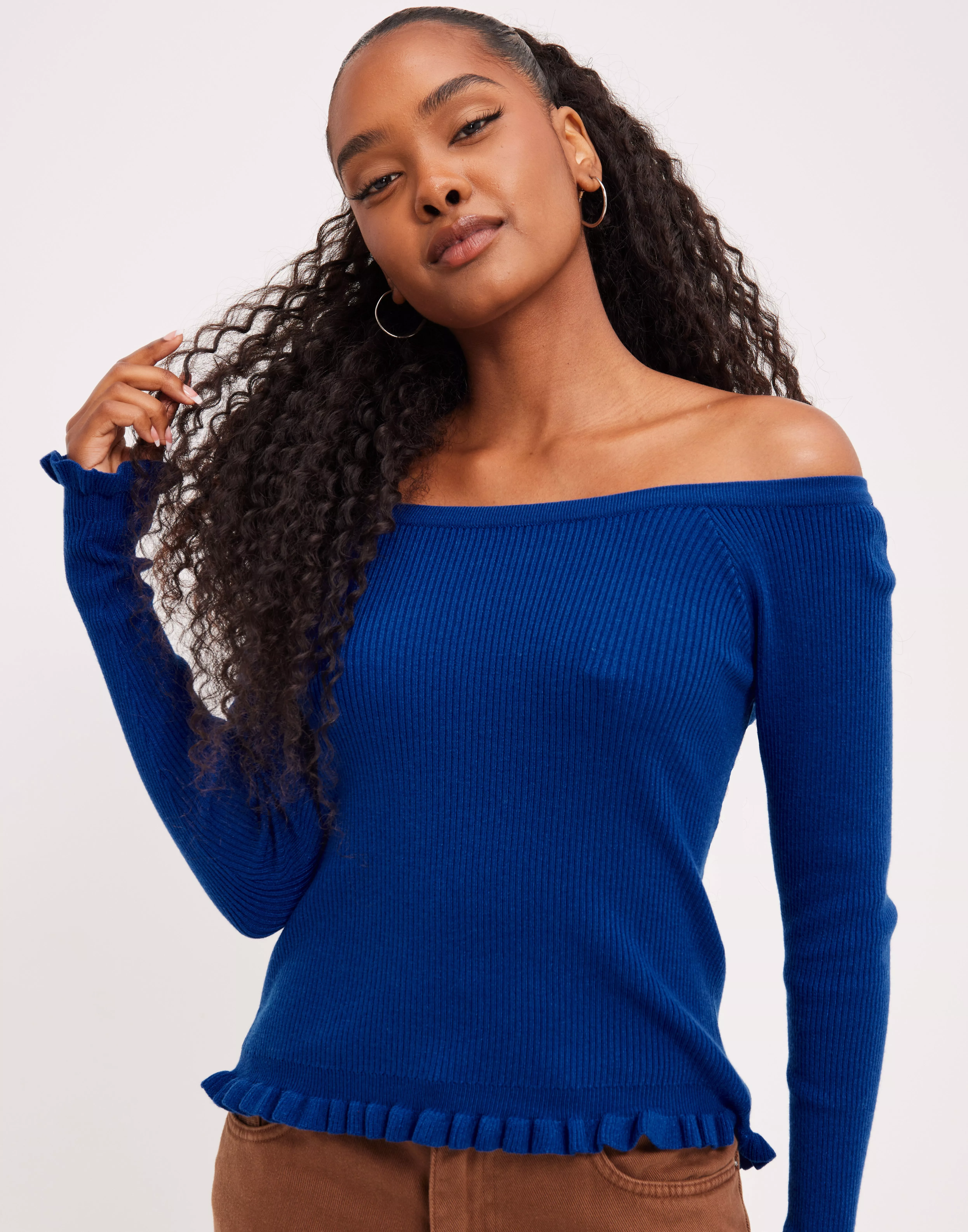 Køb Pieces PCNIA LS OFF SHOULDER KNIT BC - Mazarine Blue