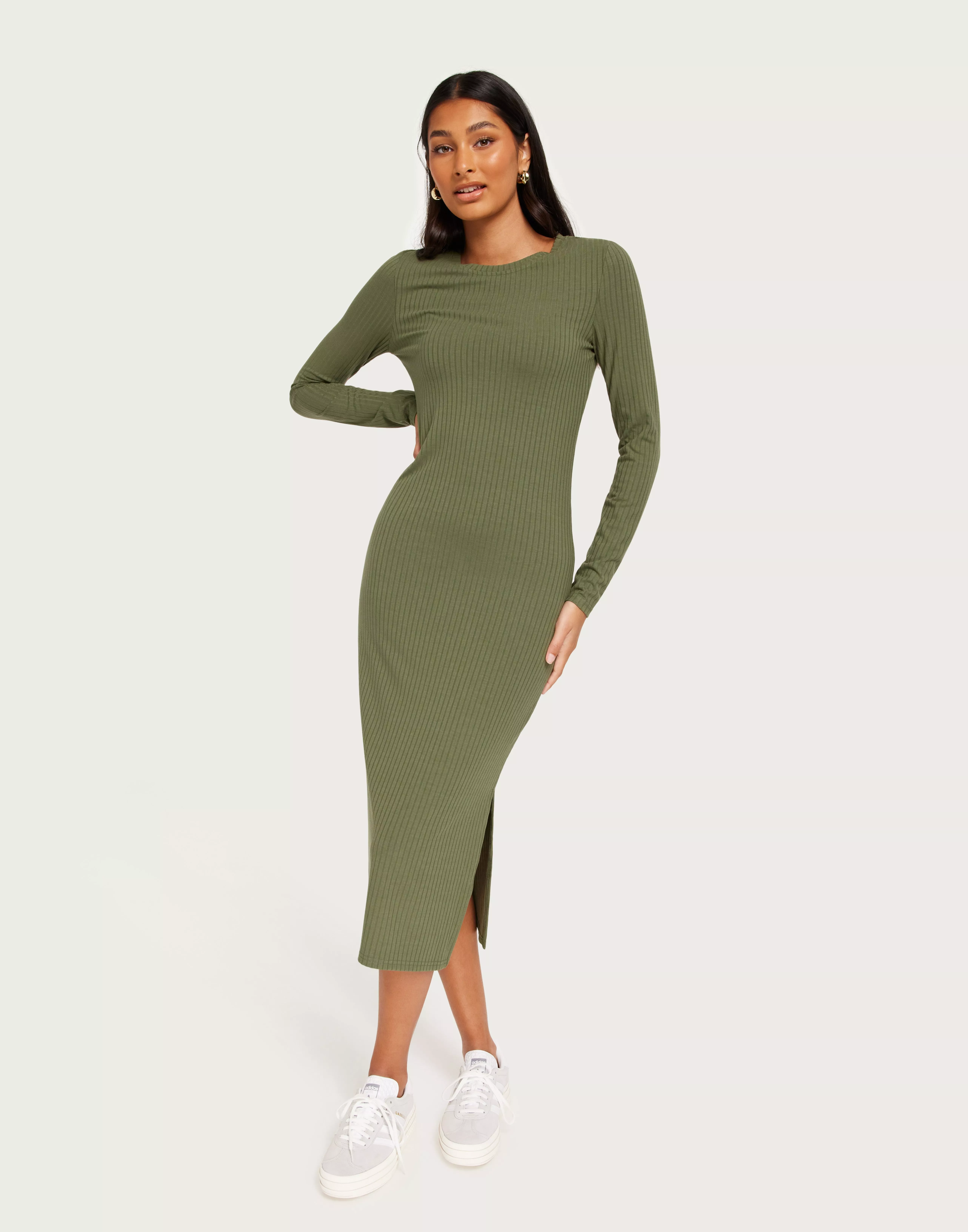 DRESS Green MIDI O-NECK Pieces B NOOS PCKYLIE LS Buy Deep - Lichen