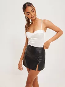 Slit Leather Look Skirt