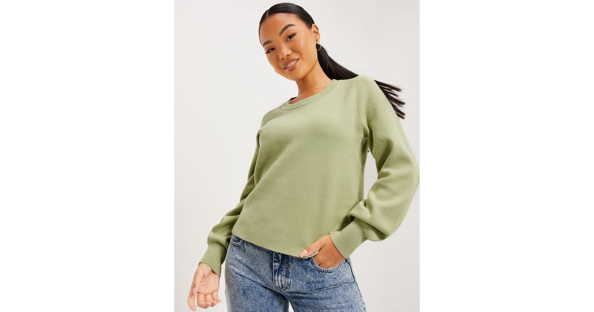 Köp Pieces PCJENNA LS O-NECK KNIT NOOS BC - Swamp | Nelly.com