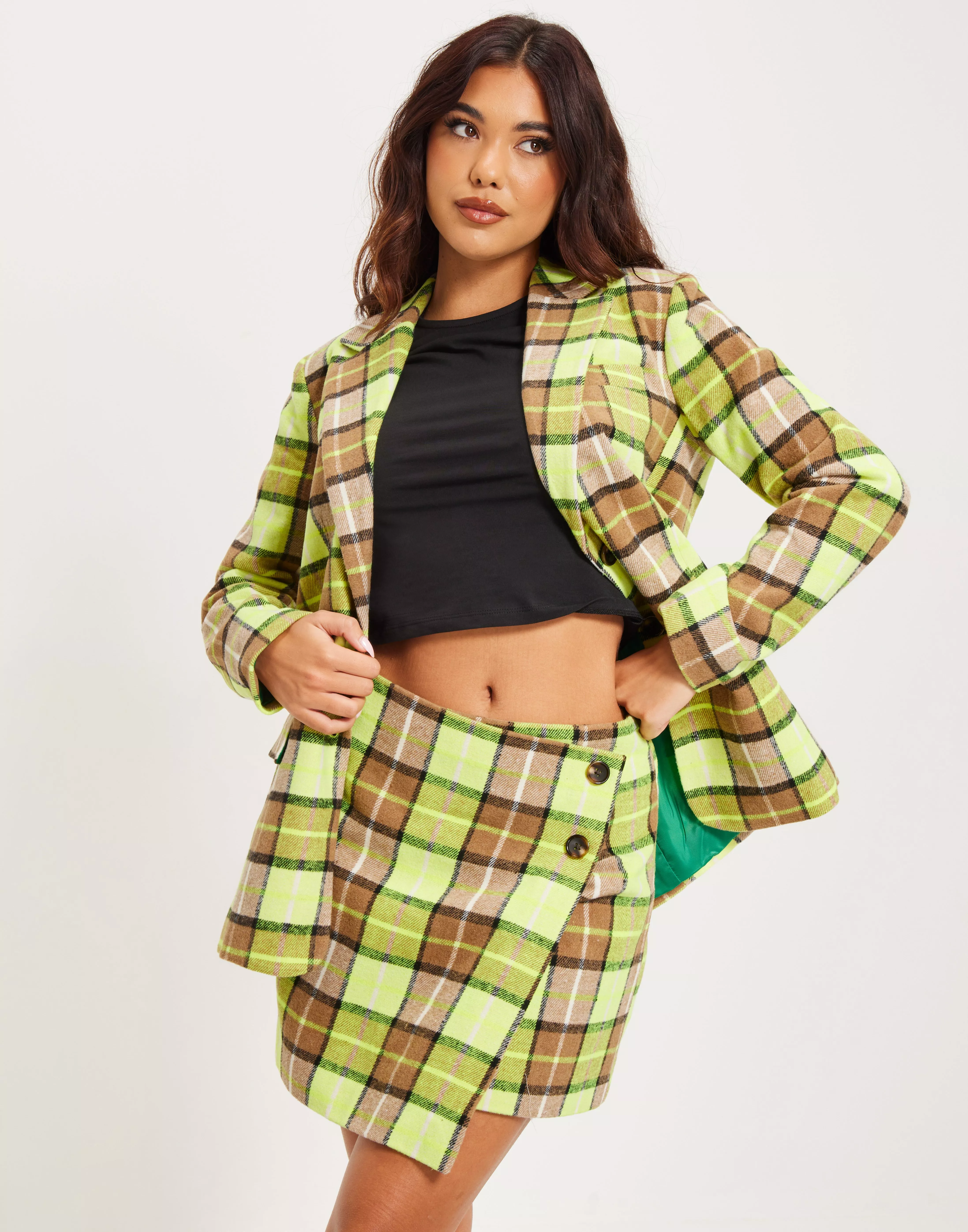 Checkered skirt outlet and blazer yellow