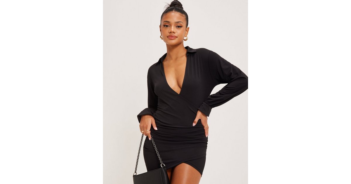 Black silky wrap clearance dress