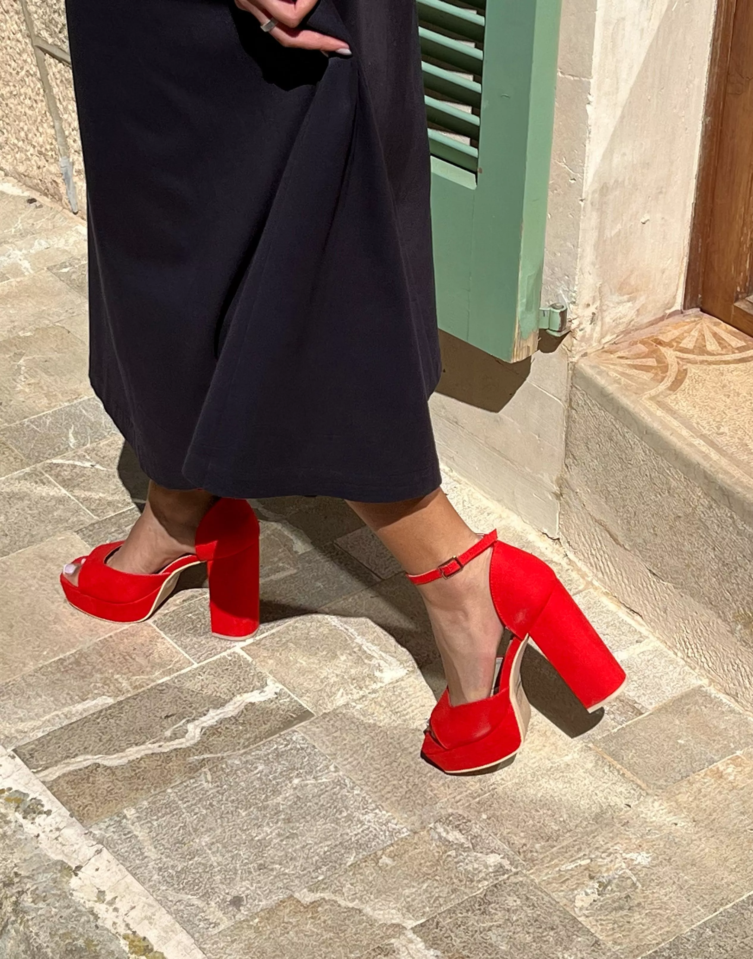 Block heel red clearance pumps