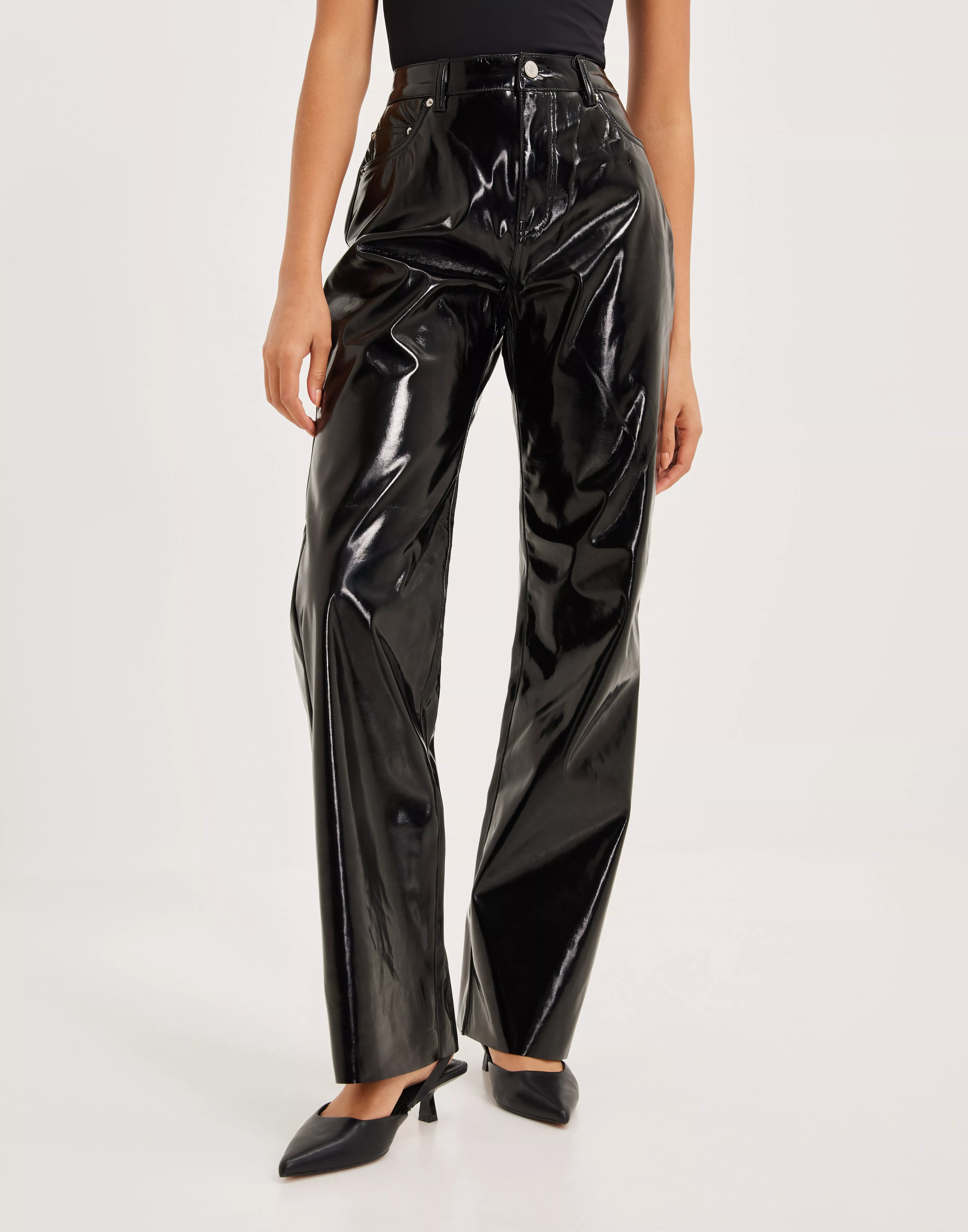 Black Leather Pants/black Extra Long Leggings/shiny Black Pants