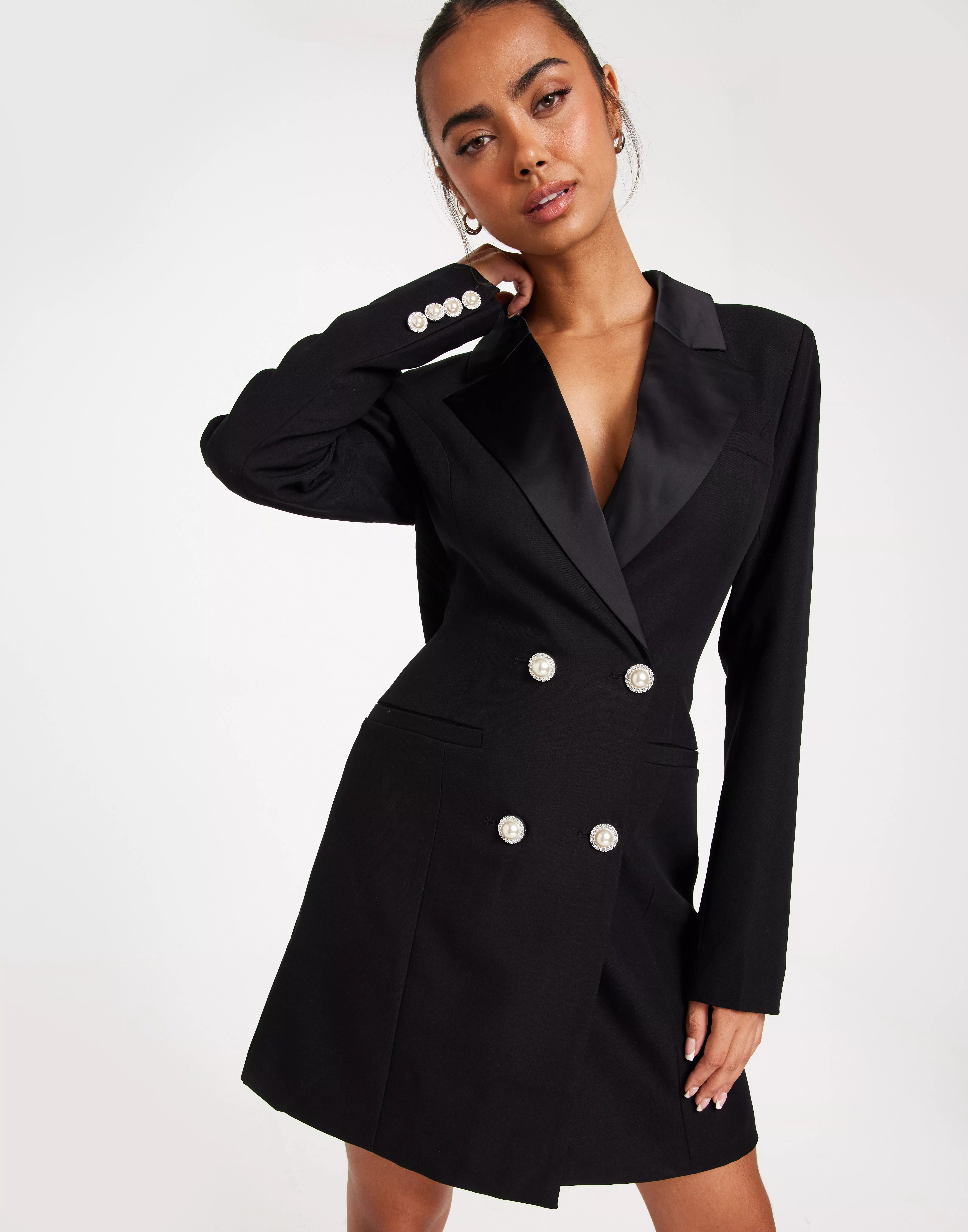 Black Gold Button Blazer Dress PrettyLittleThing USA, 56% OFF