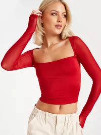Mesh Sleeve Square Top