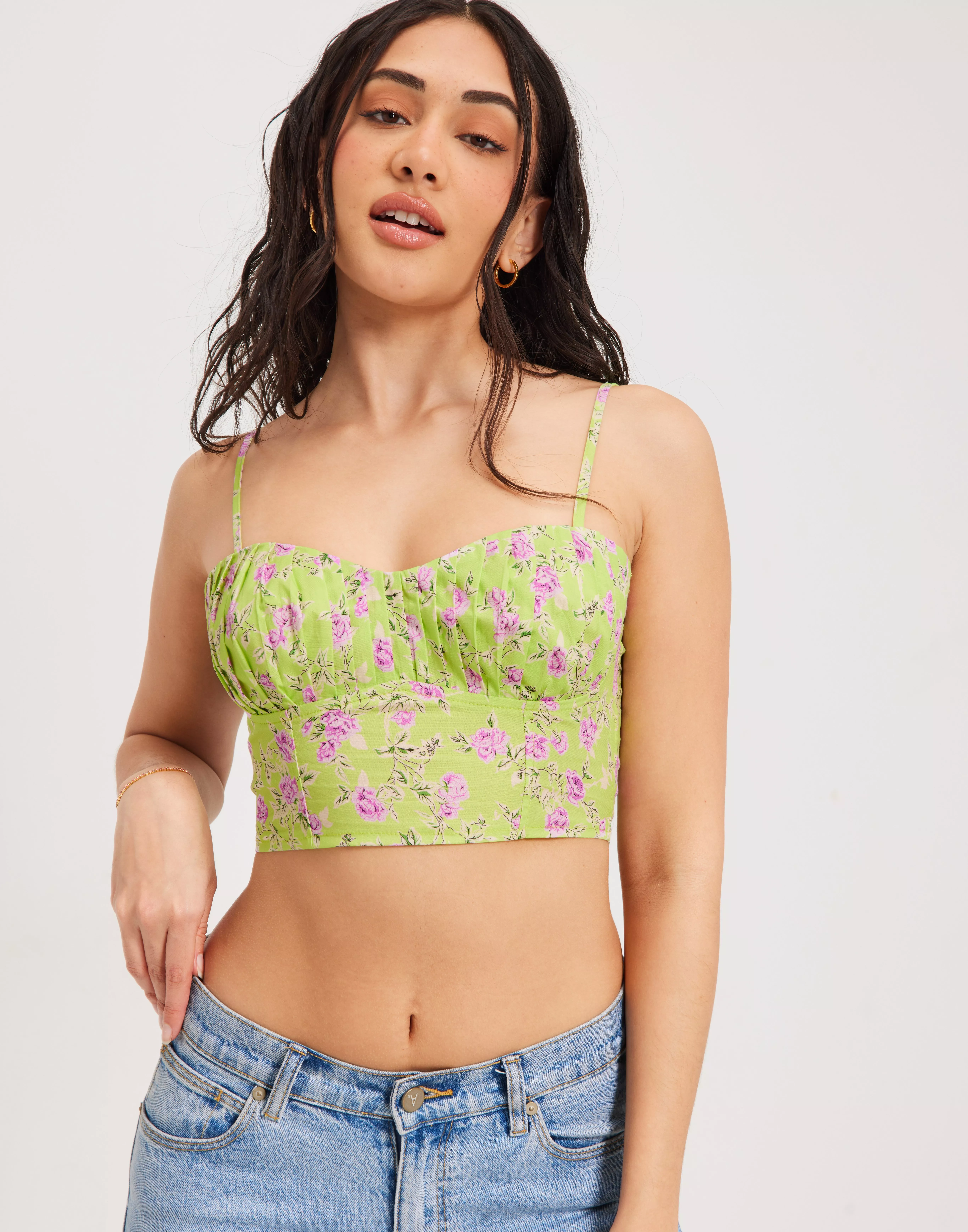 Buy Forever 21 Green Woven corset Tops online