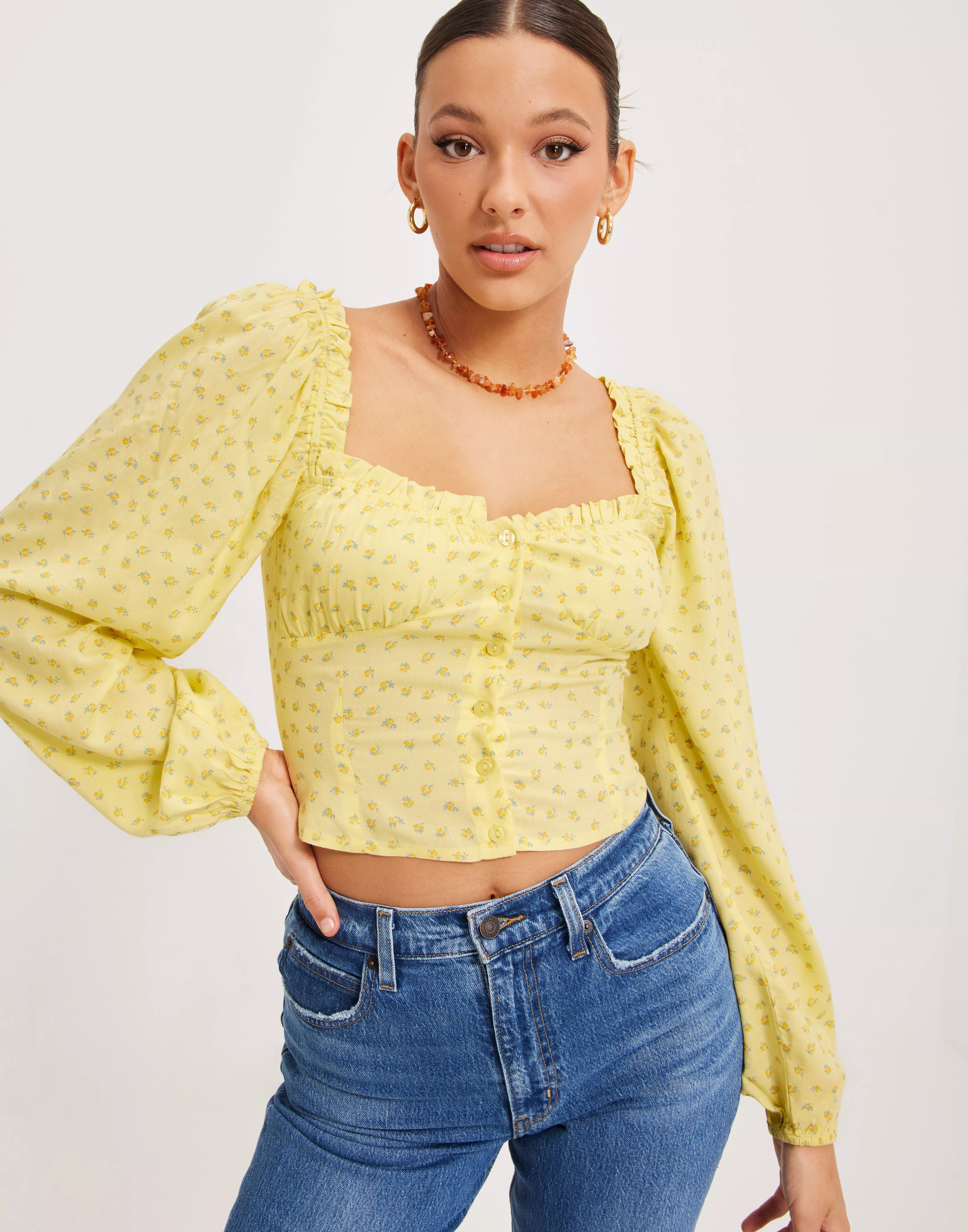 Yellow floral cheap long sleeve top