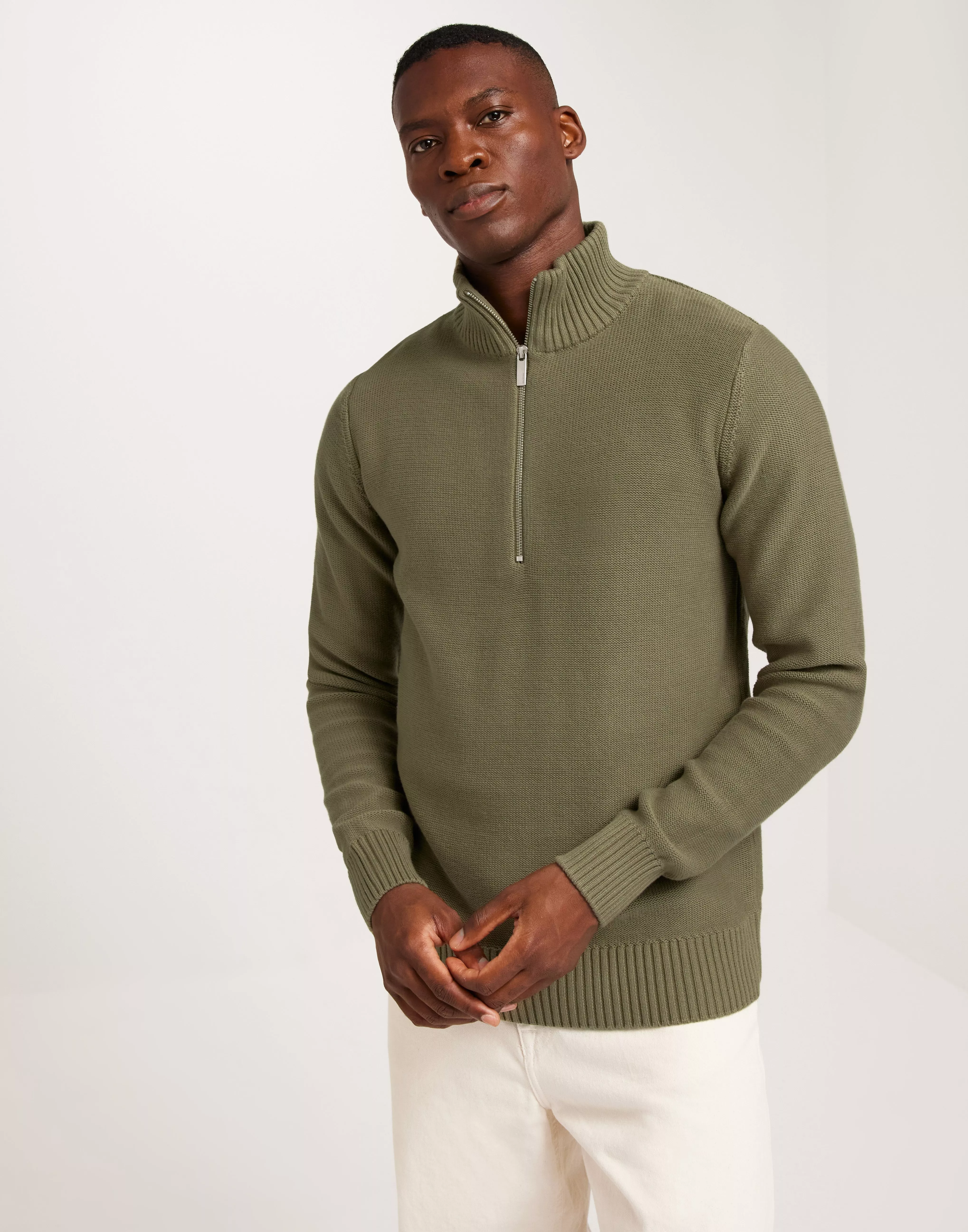 Buy Selected Homme SLHAXEL LS KNIT HALF ZIP W - Oatmeal Melange