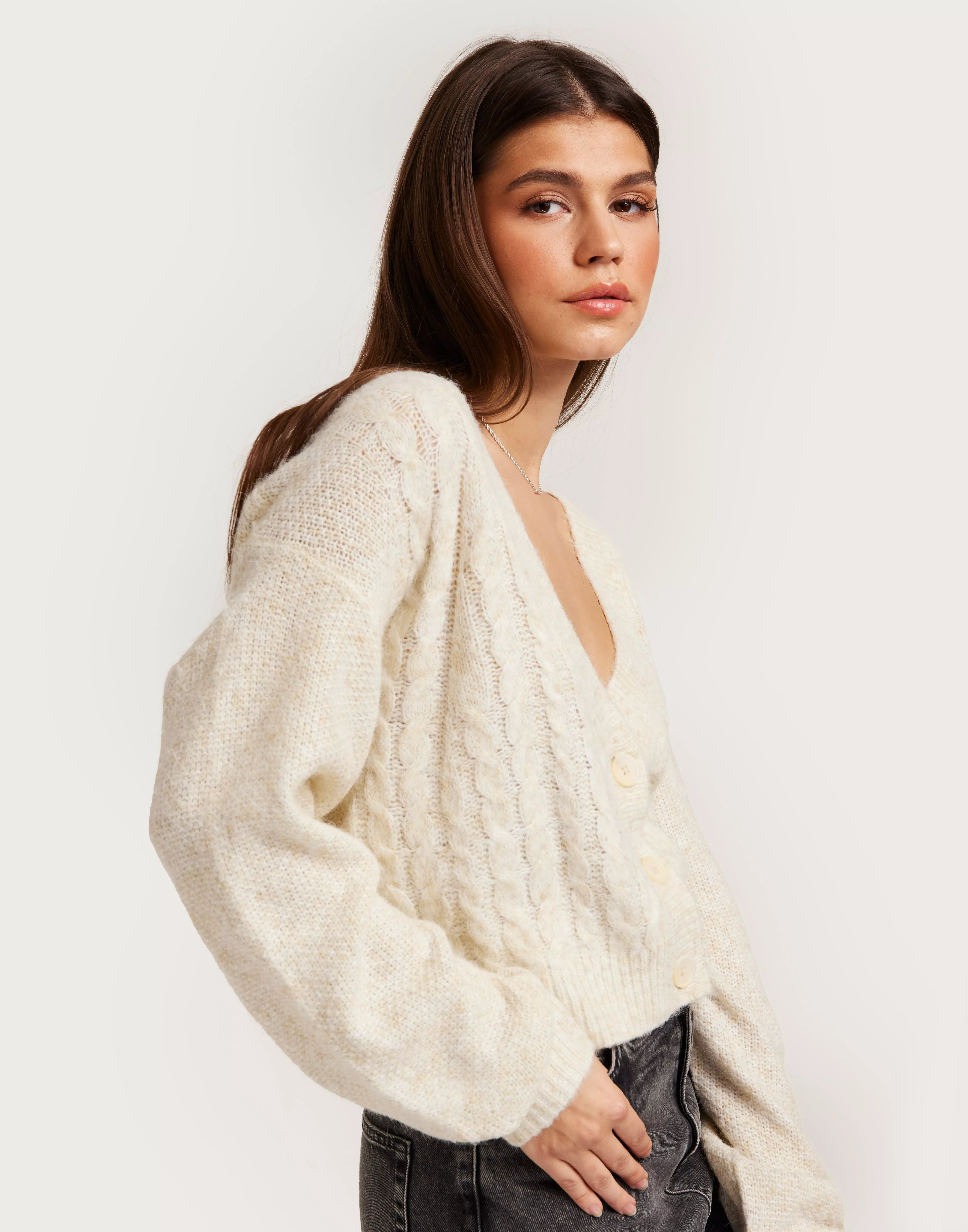 Wintry Morning Cable Knit Cardigan in White