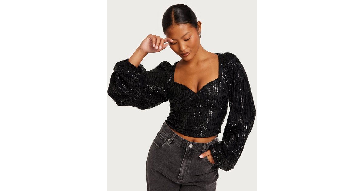 Buy Nelly Sparkle Heart Shaped Top - Black