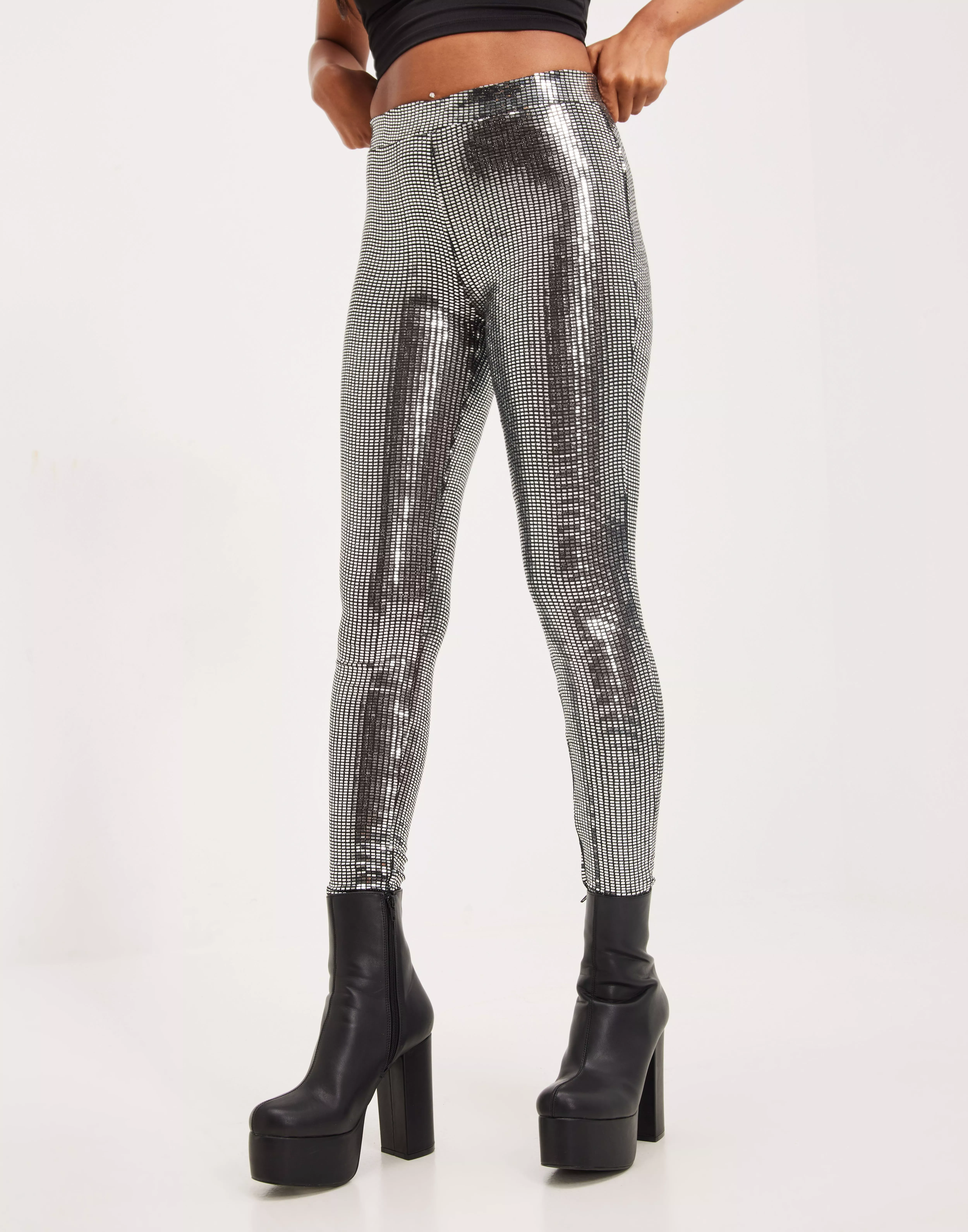 Noisy May seamless leggings co-ord in black glitter