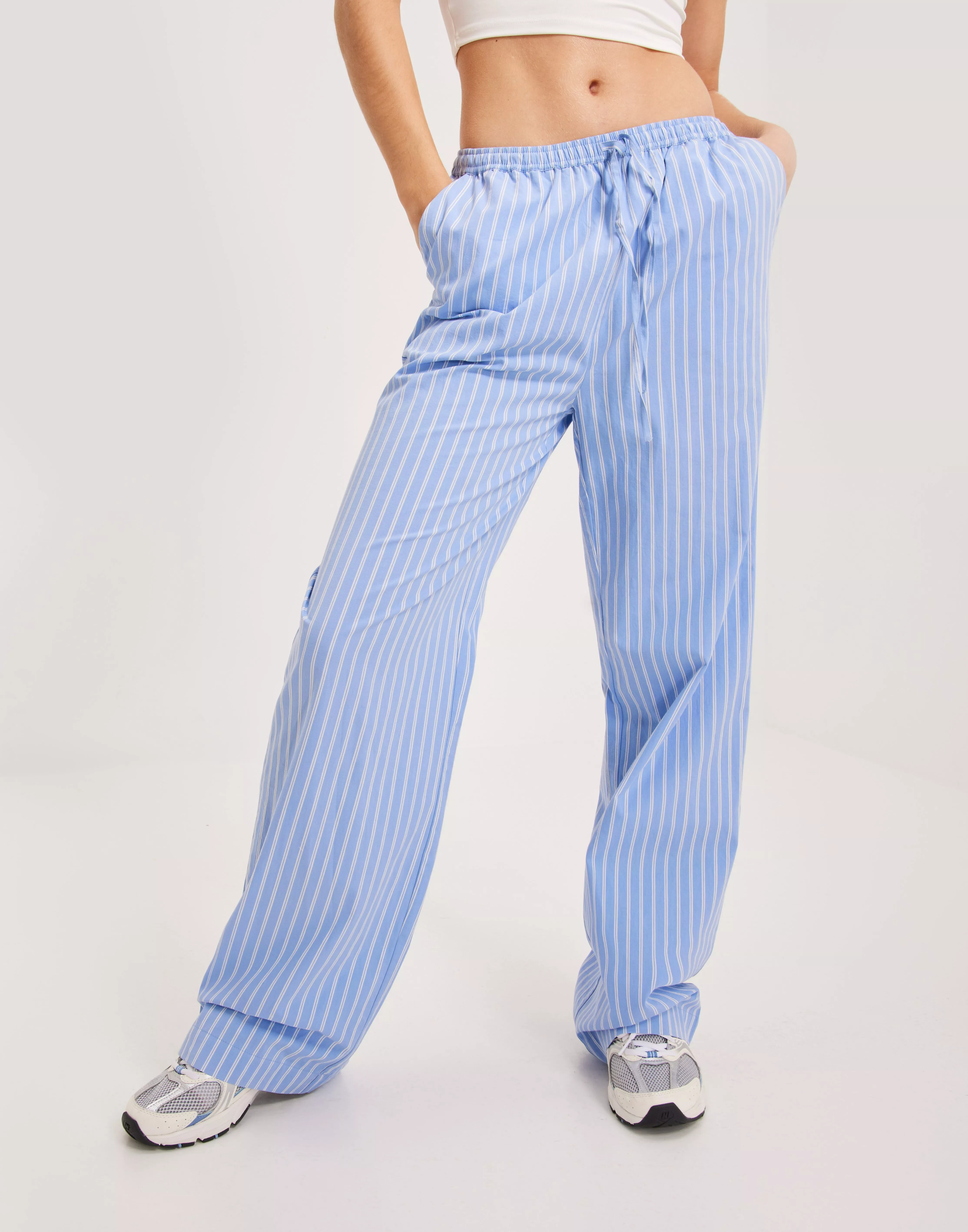 Bonpoint Womens Cotton Striped Drawstring Straight Leg Pants Blue