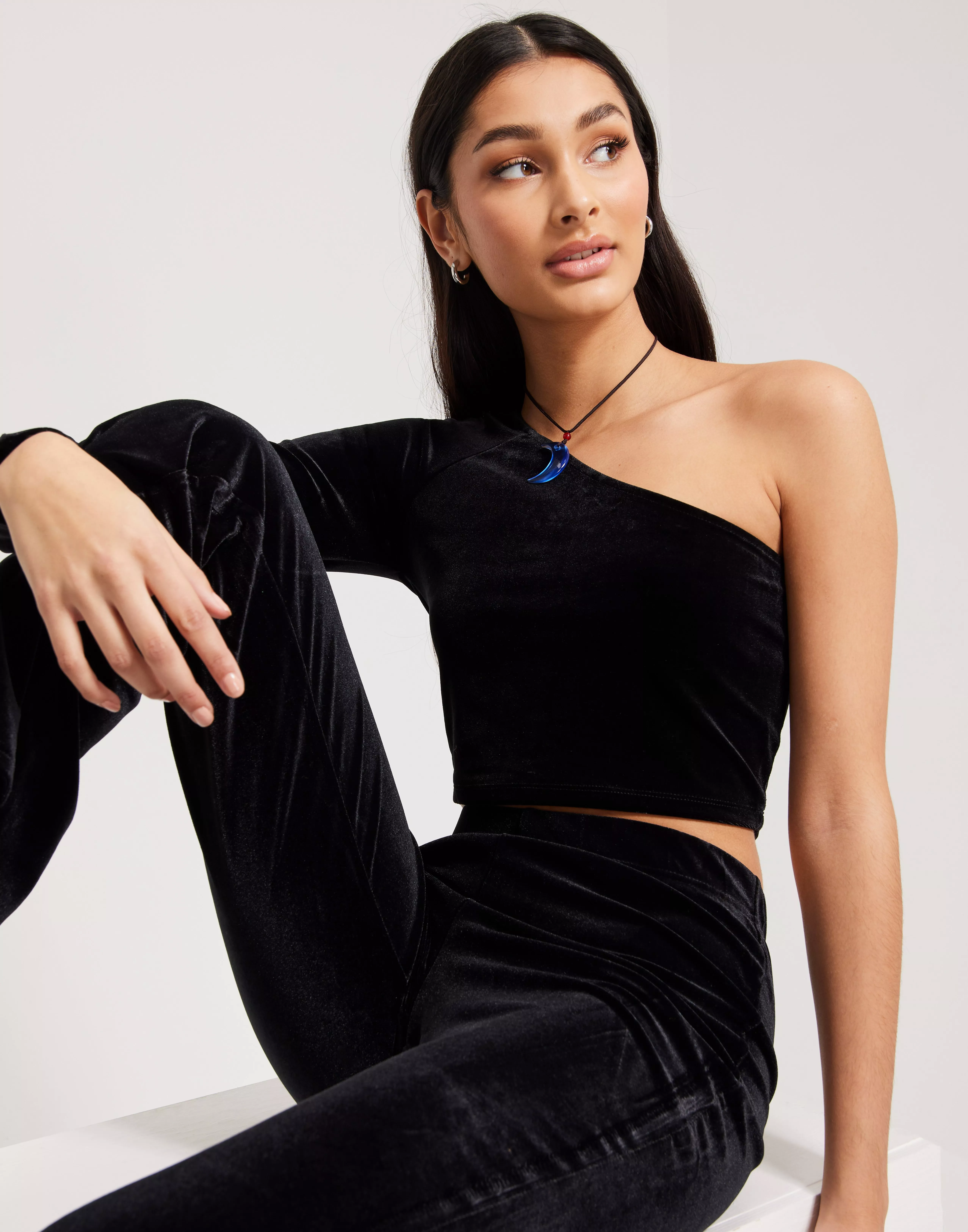 Velvet one shoulder outlet top