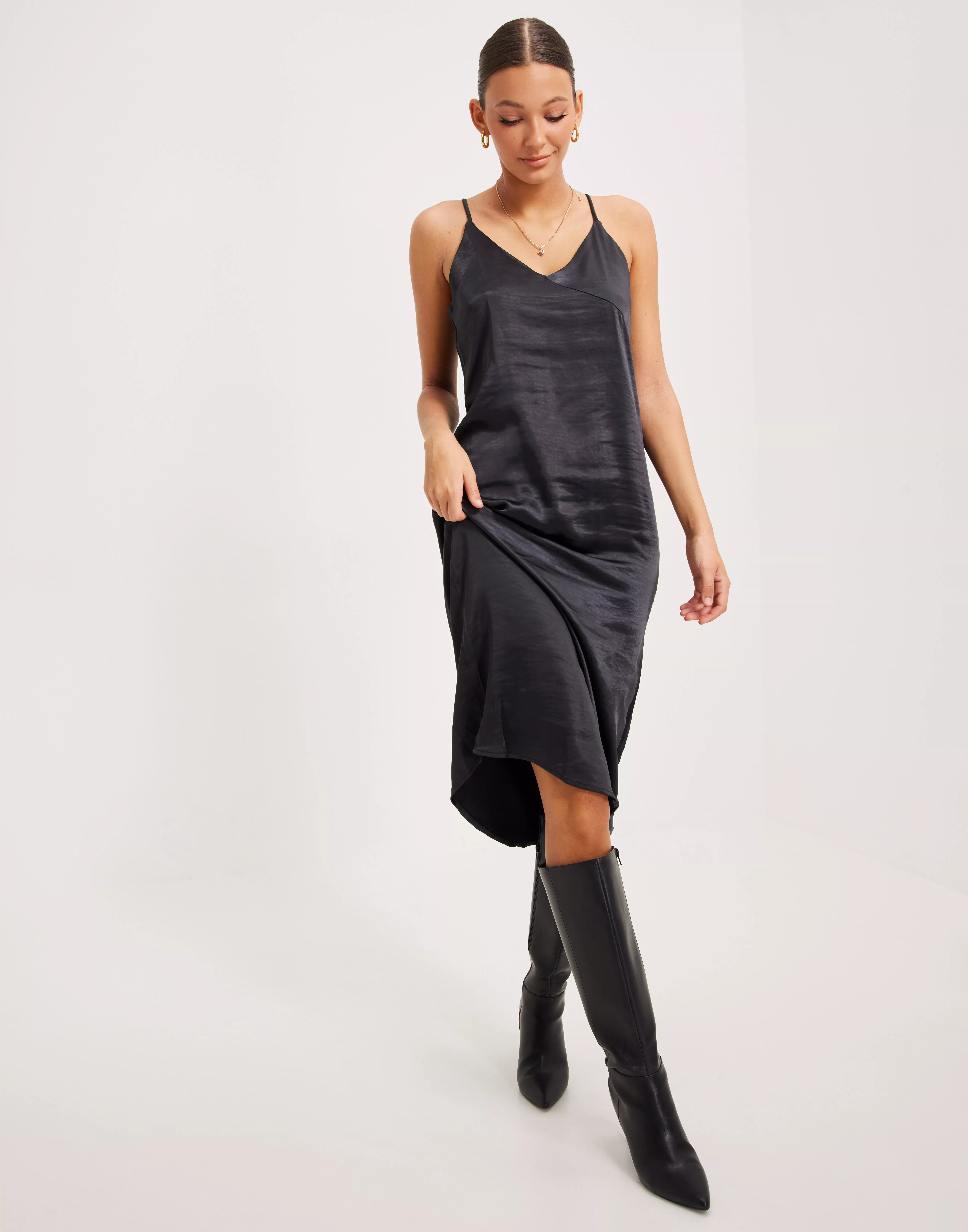 Black satin hotsell slip midi dress