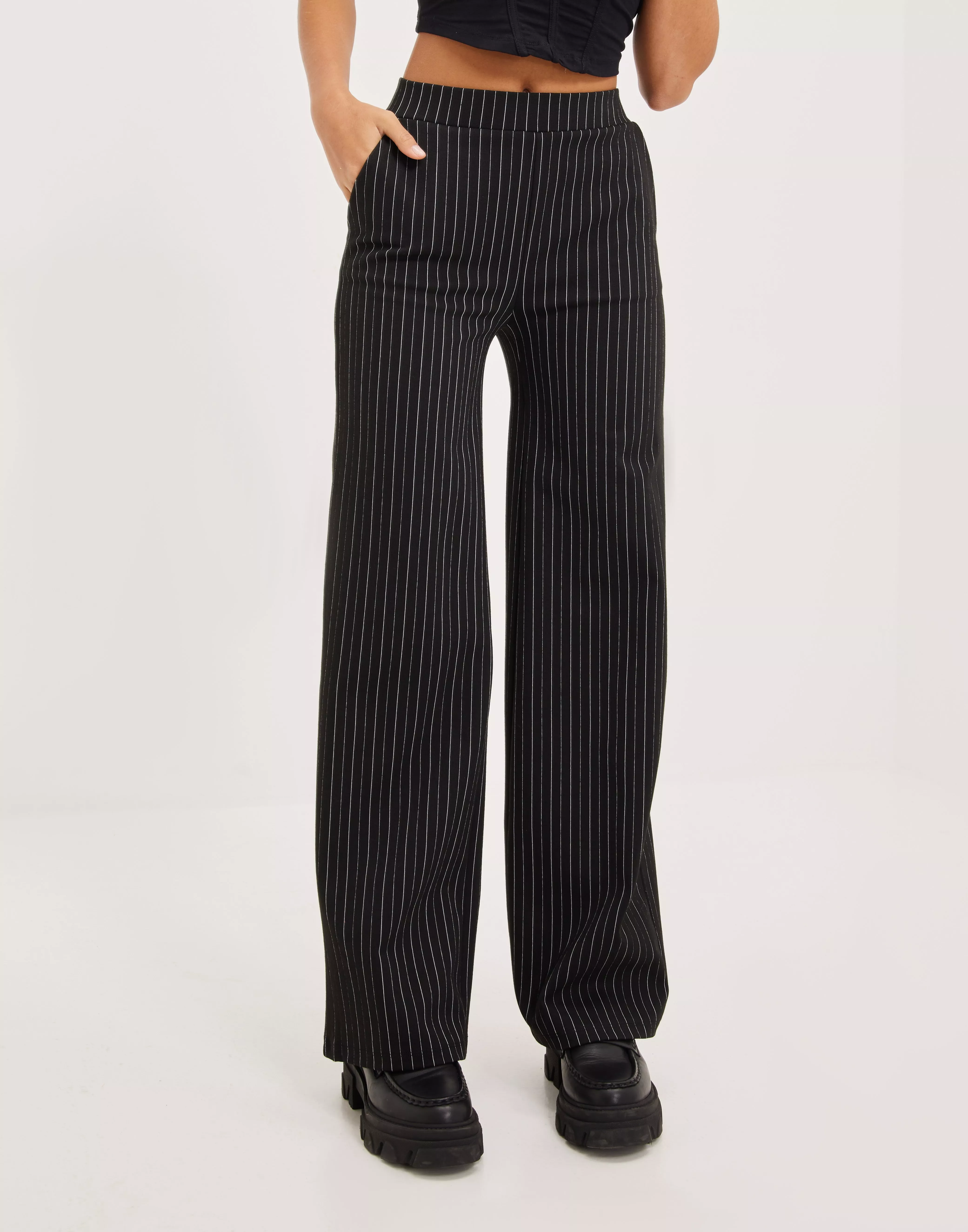 Buy For All the Love Black Printed Side Stripe Wide Leg Trouser 18