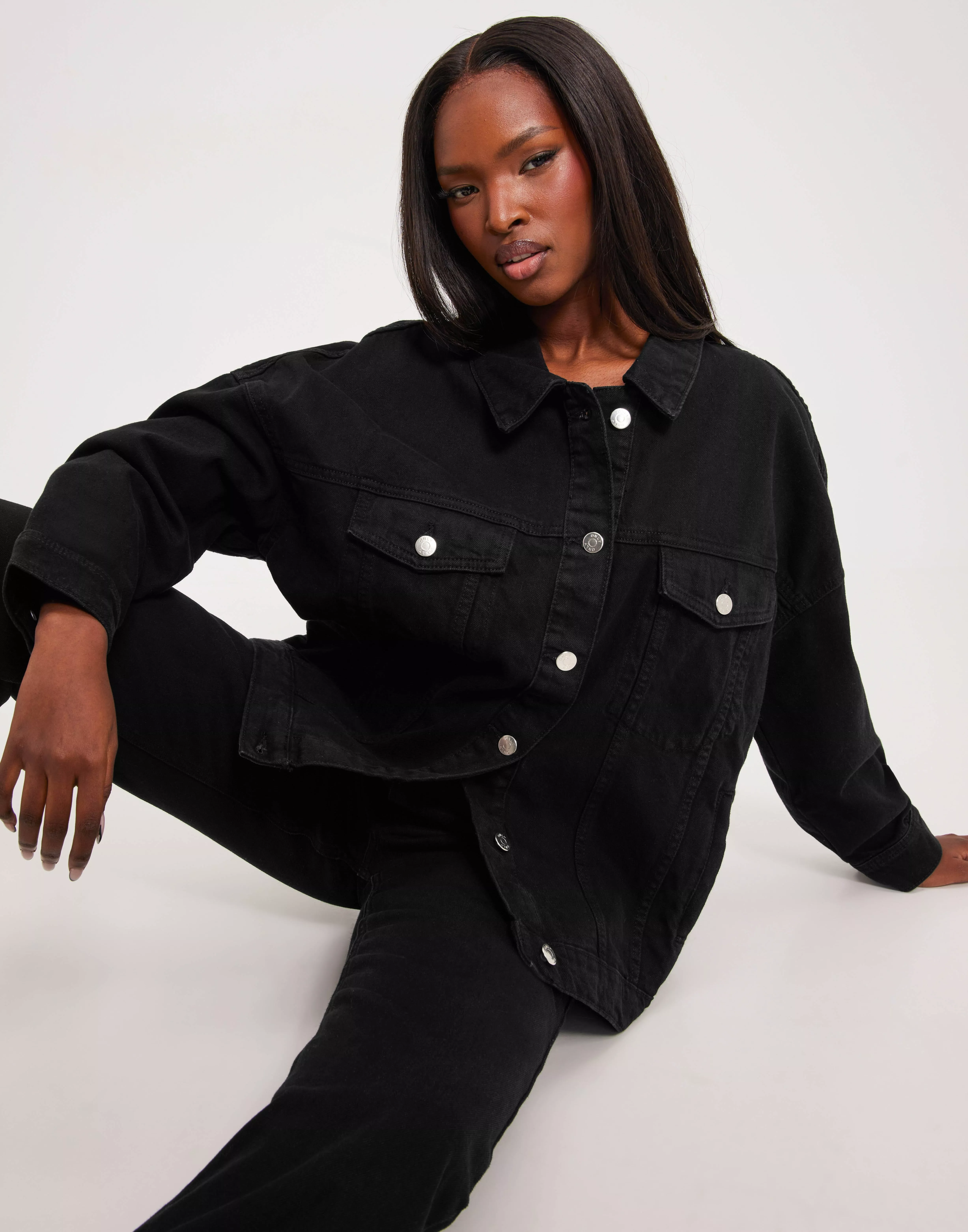 Black cropped cord oversized trucker jacket sales