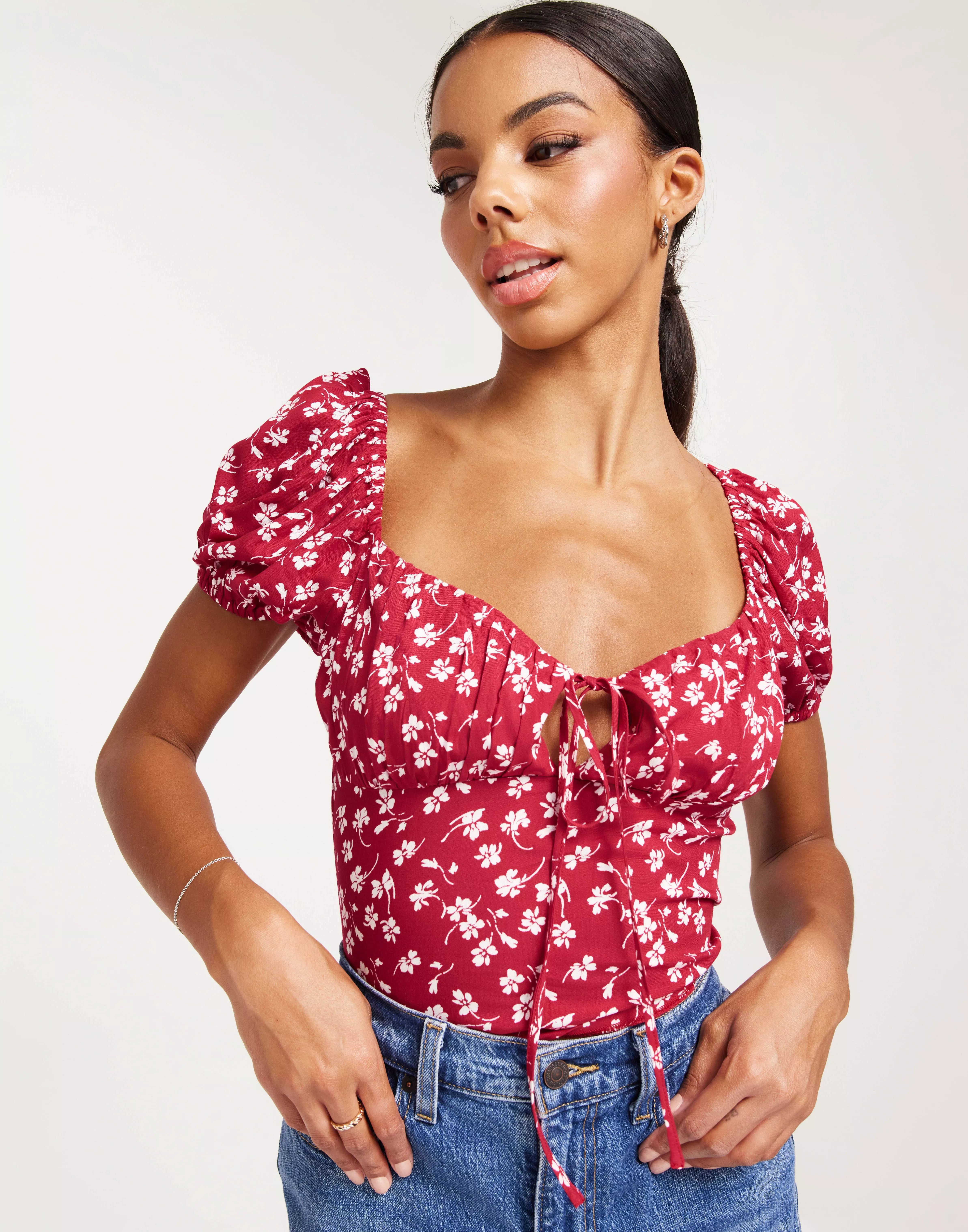 Floral puff deals sleeve top