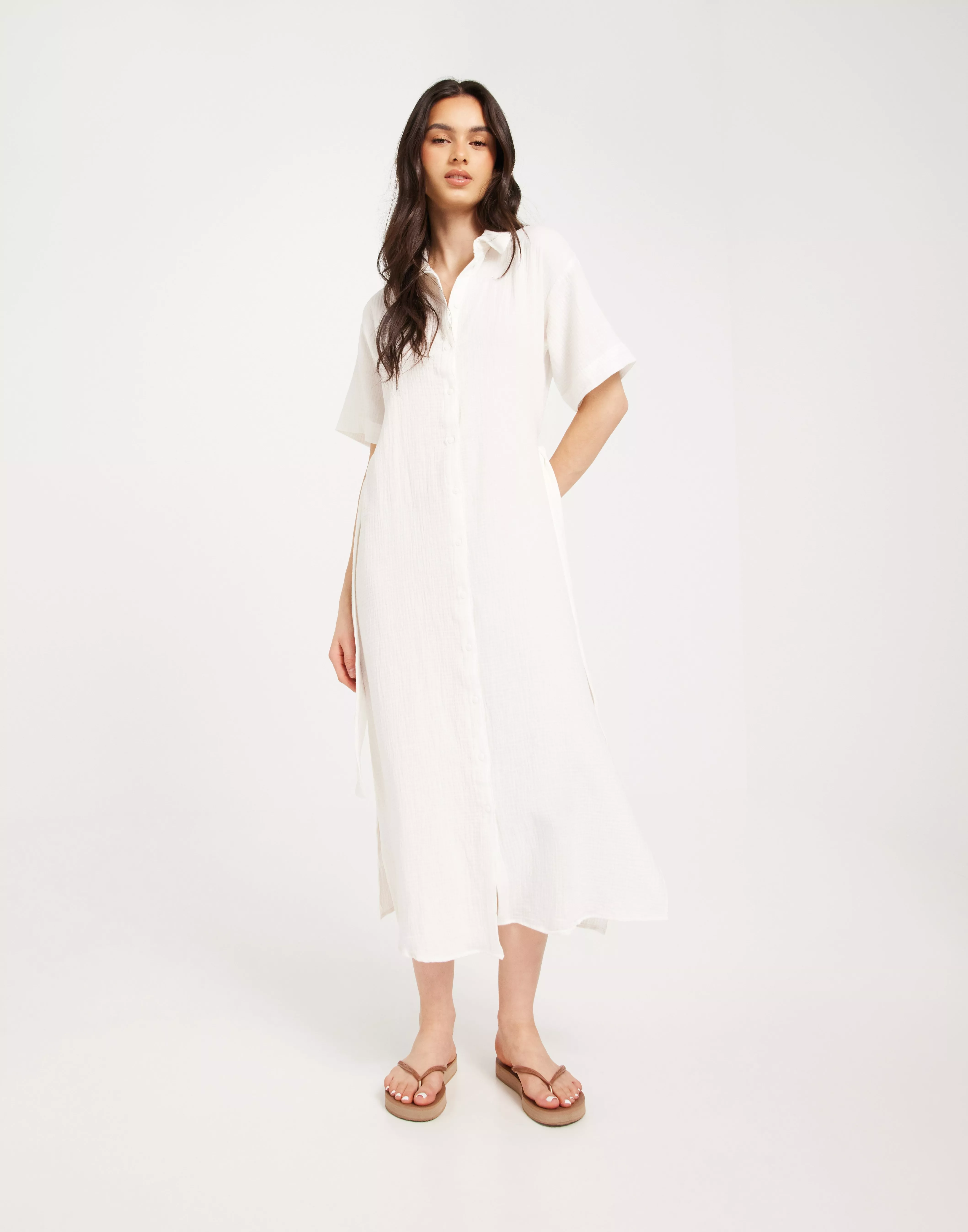Buy Vero Moda SHIRT NIA 2/4 CALF DRESS Snow VMNATALI - White W
