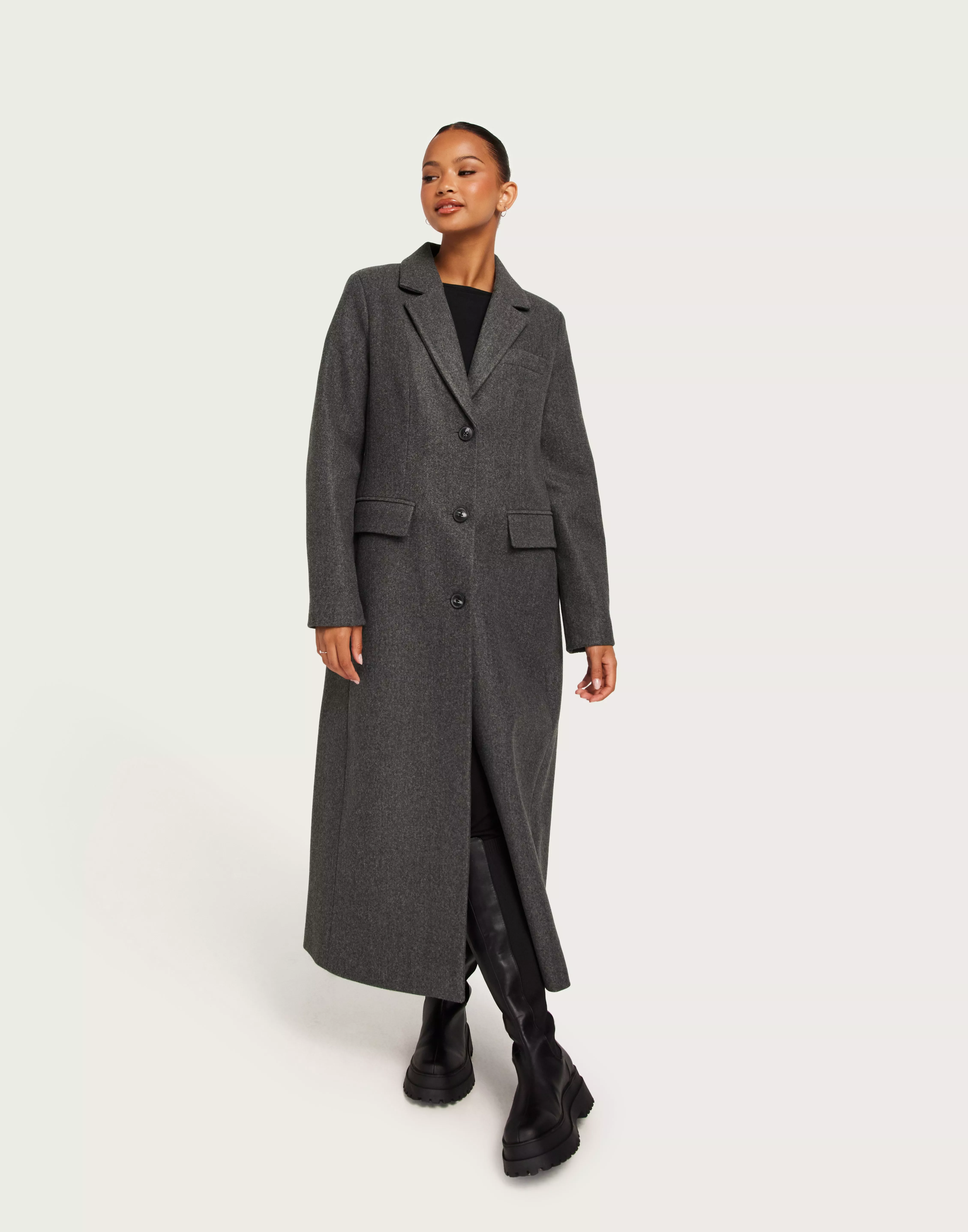 Buy Vero Moda VMVINCEMILAN LONG COAT BOOS CP - Dark Grey Melange