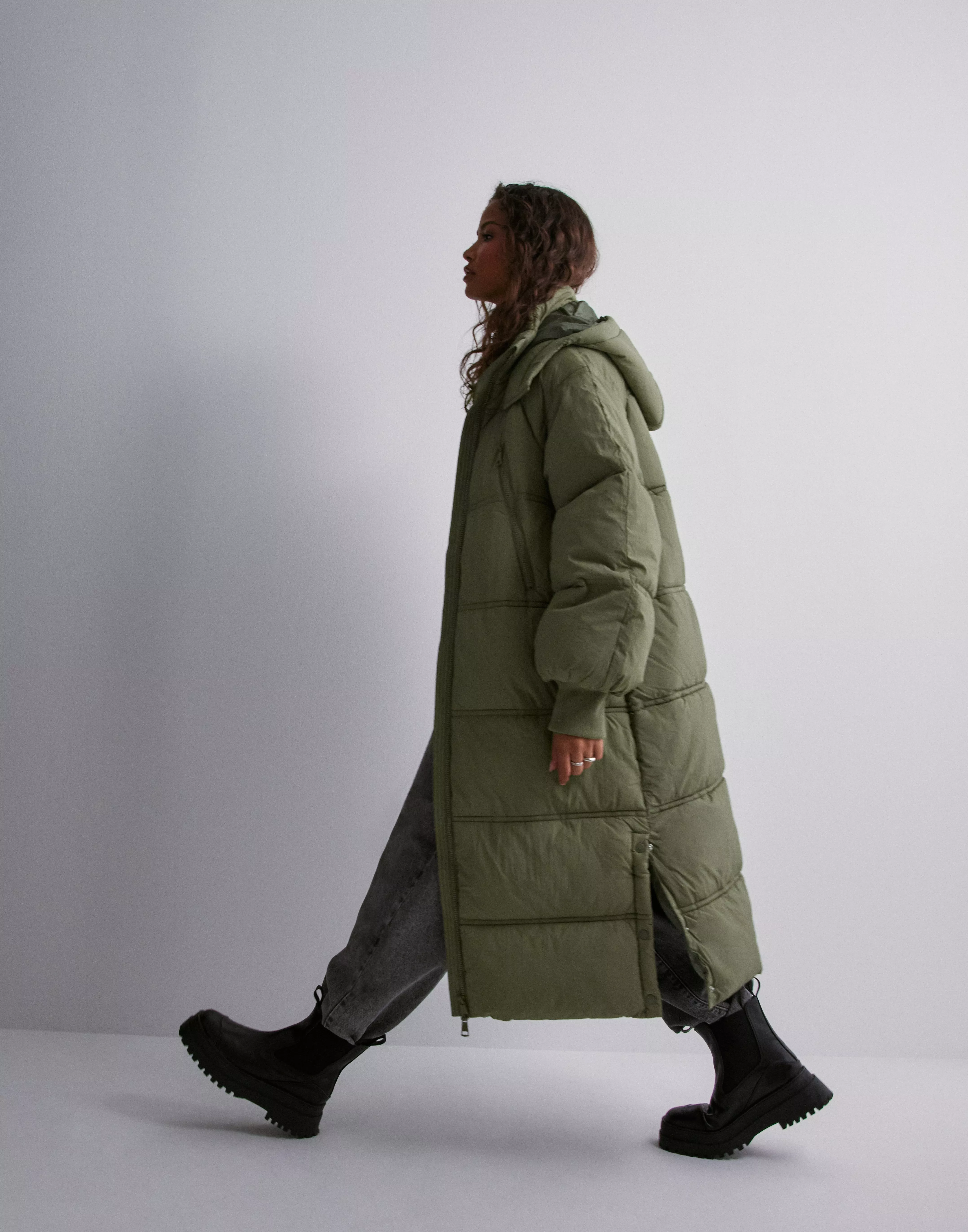 Green long padded outlet coat