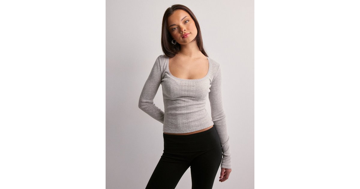 Buy Nelly Pointelle Scoop LS Top - Ash | Nelly.com