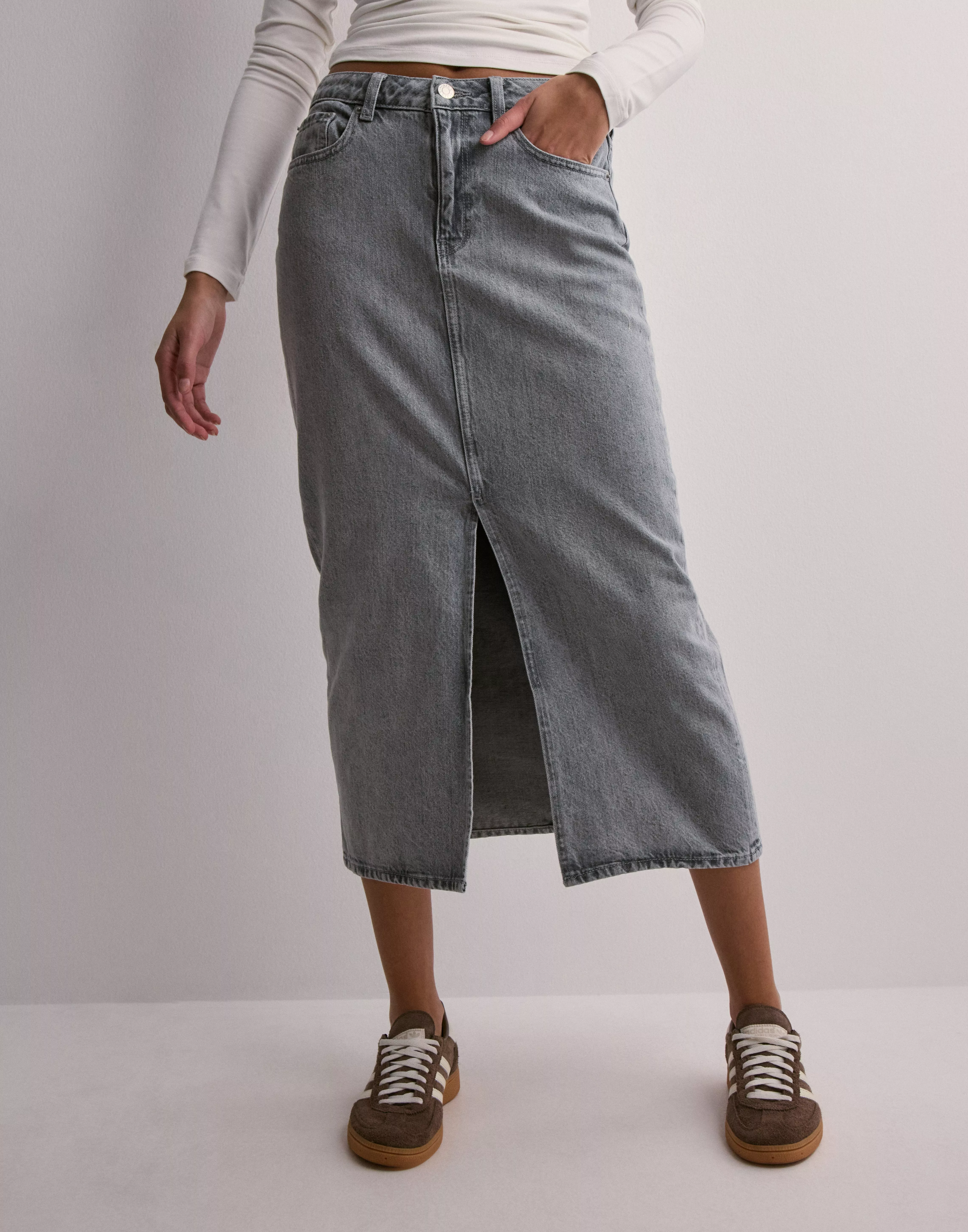 Buy Nelly Long Denim Skirt - Grey