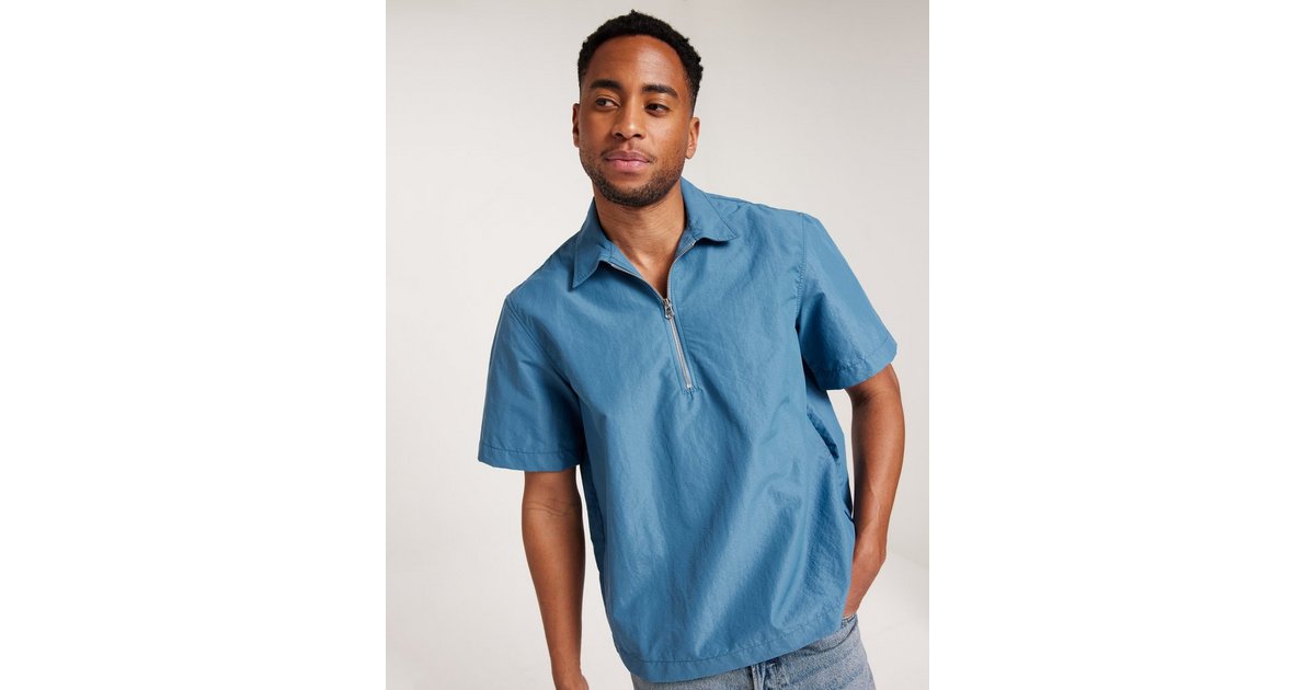 Buy GARMENT PROJECT S/S Half Zip Shirt - Dusty Blue | NLY Man