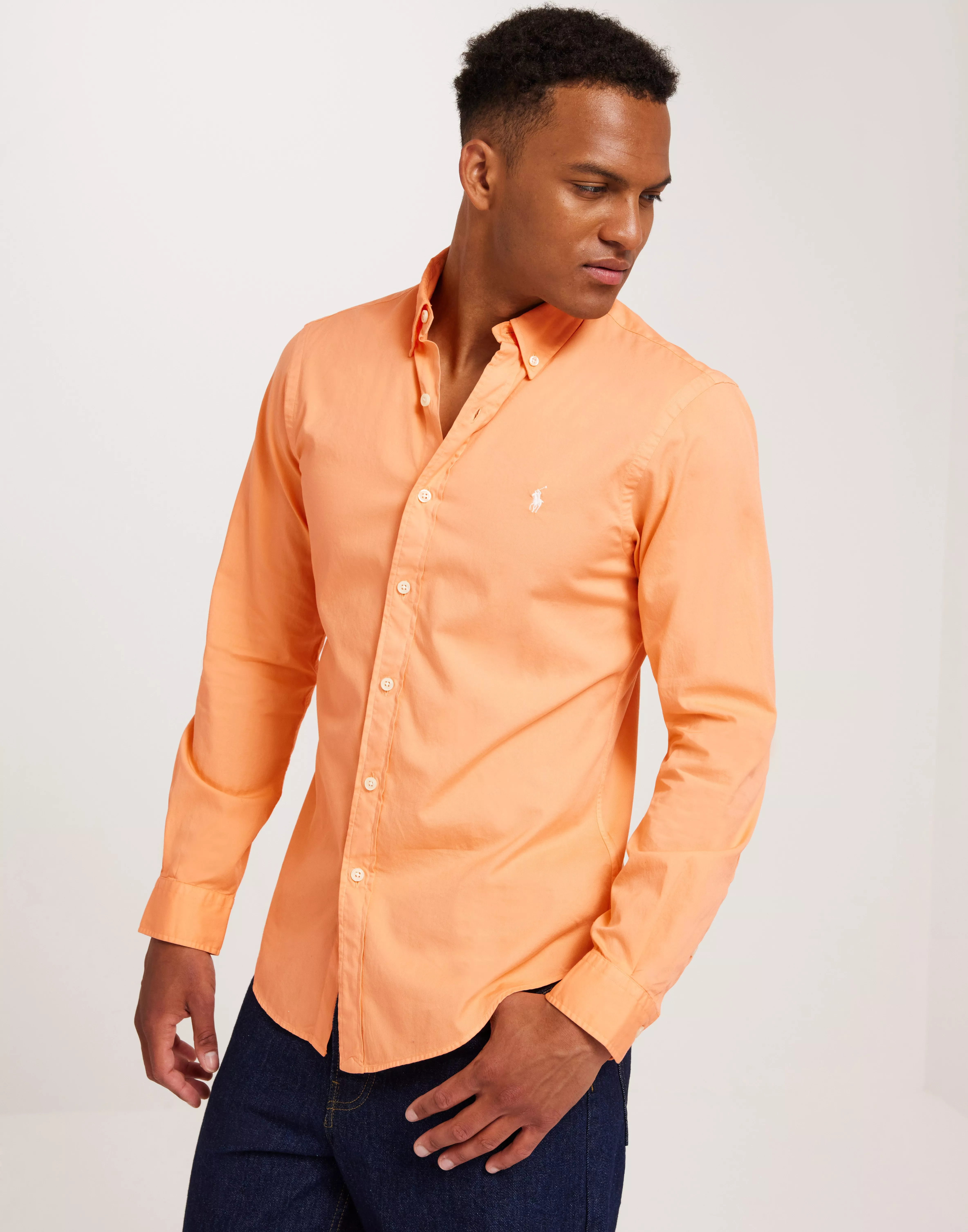 Orange button down hot sale polo shirt