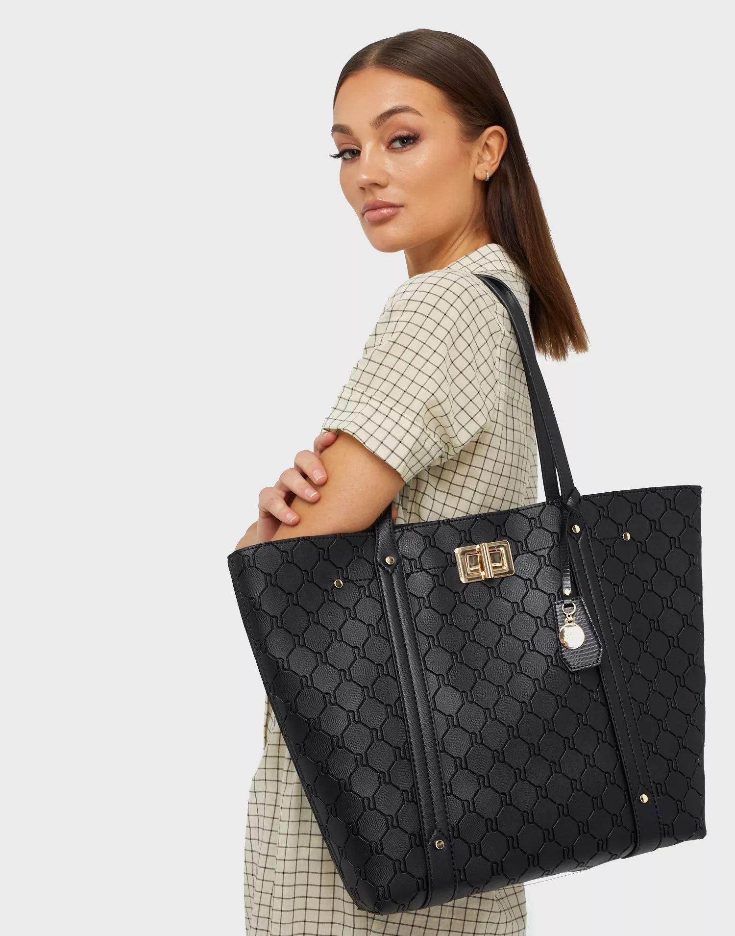 River Island Womens Black Ri Embossed Tote Bag for Women