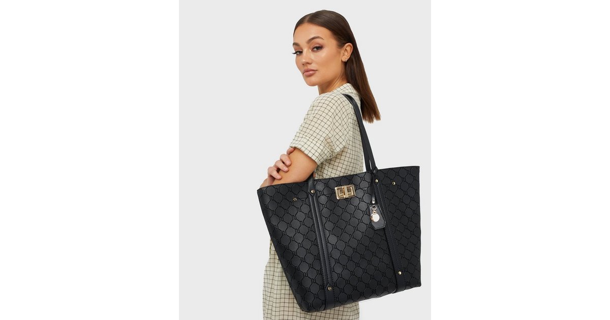 Black ri embossed lock 2025 front shopper tote bag