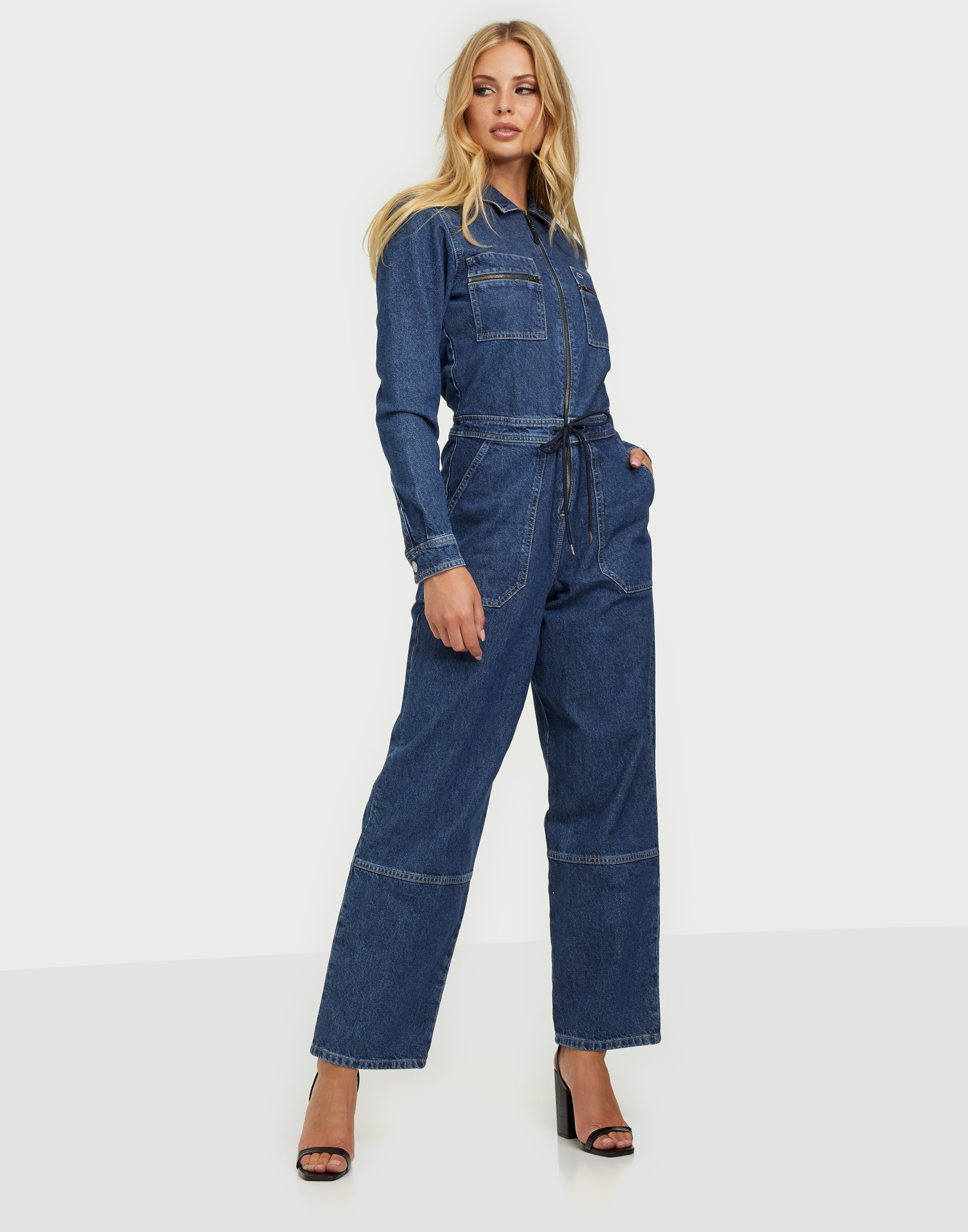 denim zip boiler suit