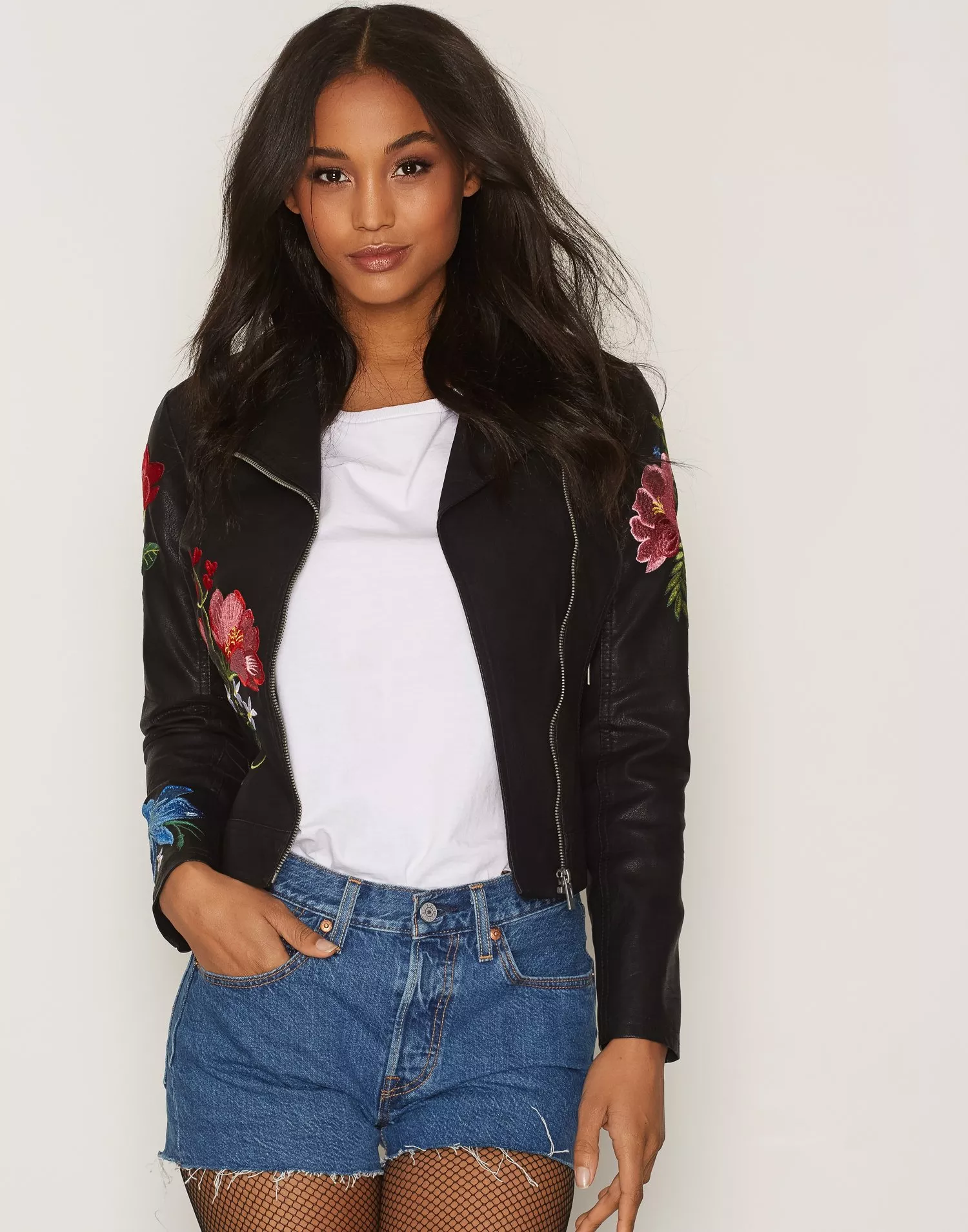 Buy New Look Floral Embroidered Biker Jacket Black Nelly