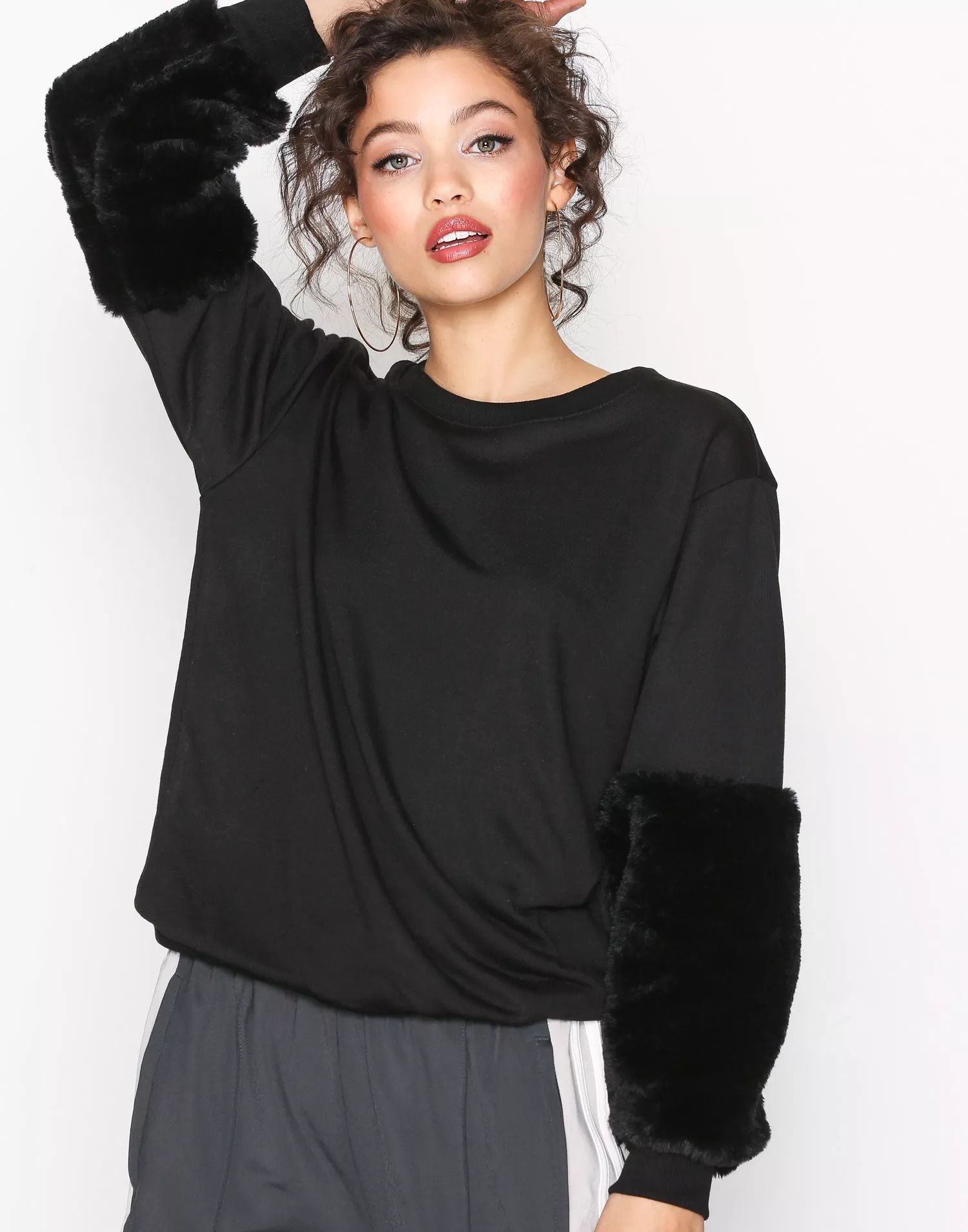 Black fur hotsell sleeve jumper