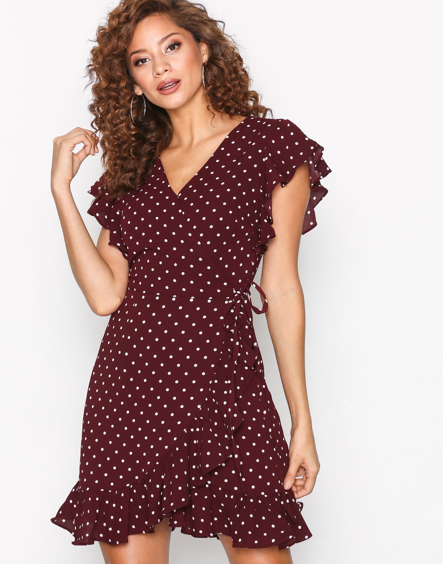 Polka Dot Ruffle Wrap Dress