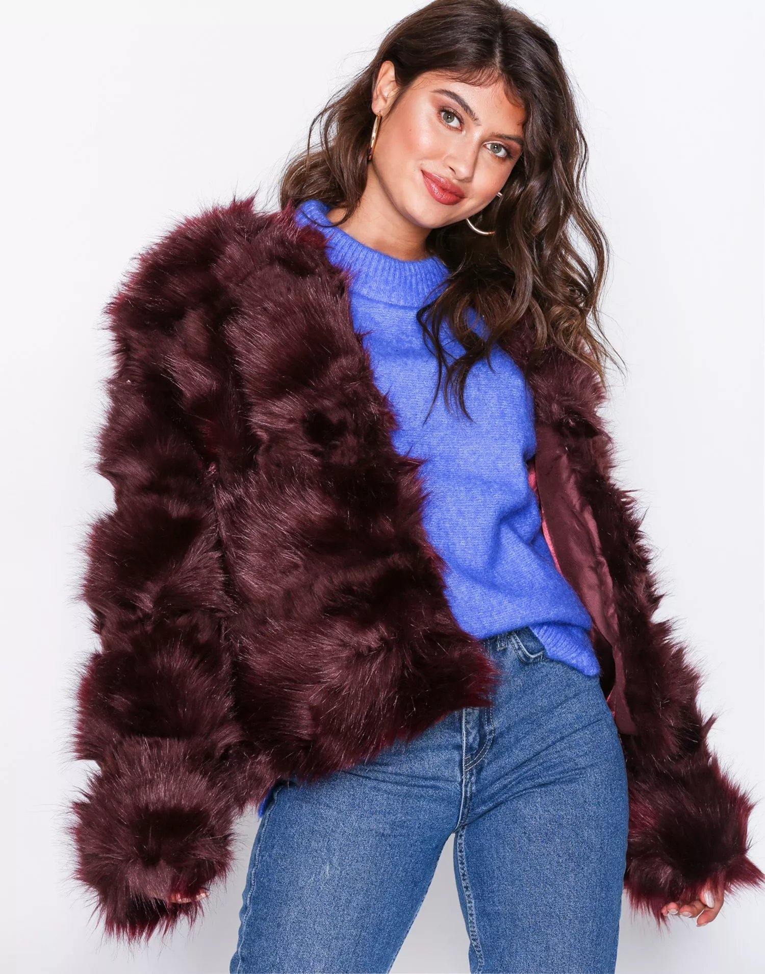 Pelted faux outlet fur jacket